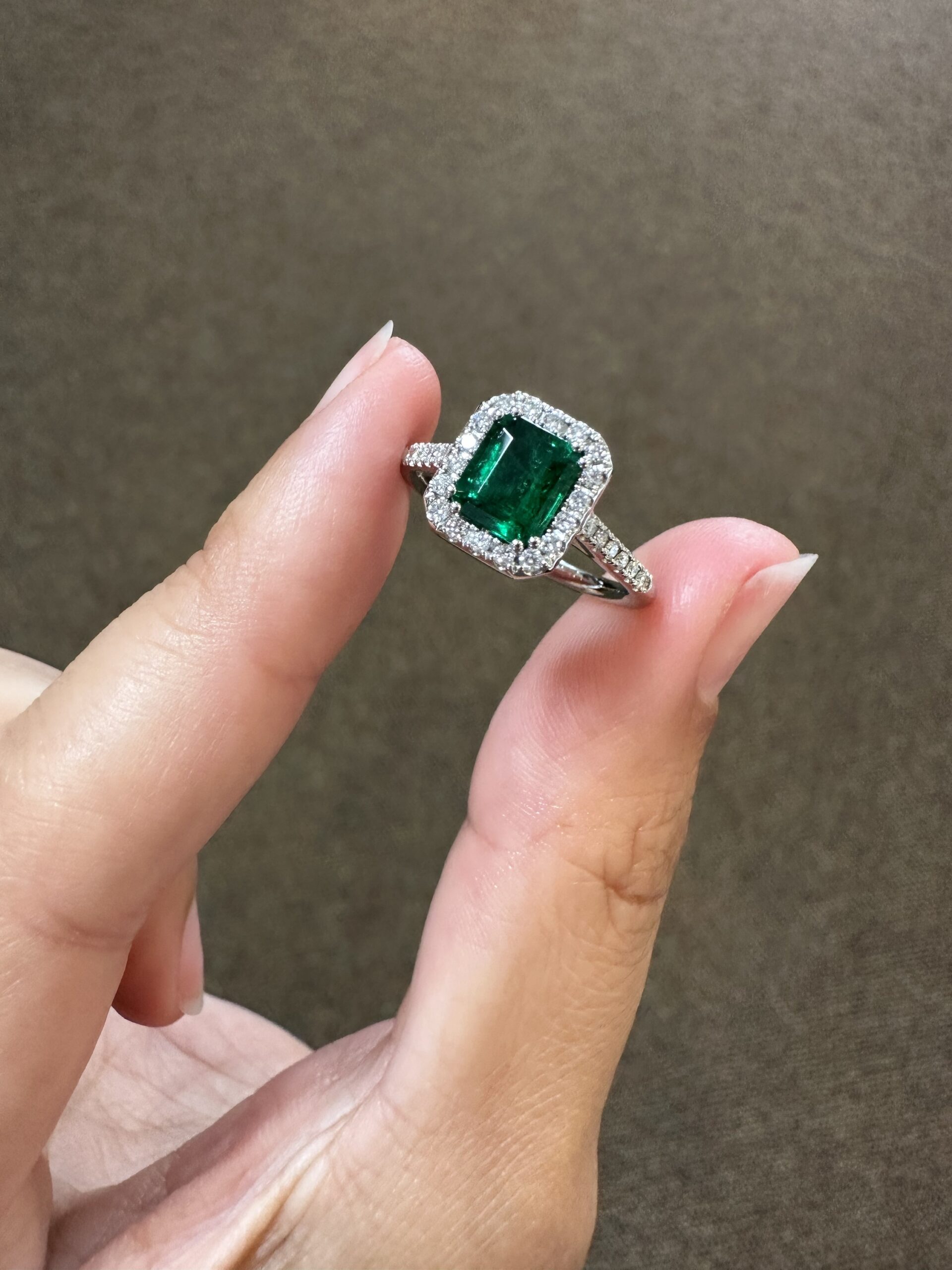 Platinum Genuine .91 Carat Emerald Cut Emerald & .23 Cttw Diamond Halo Ring - Image 39