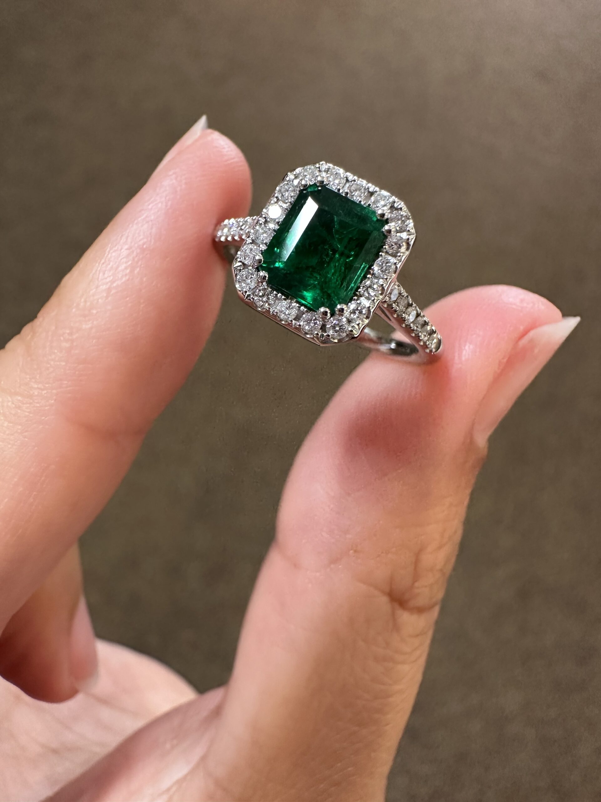 Platinum Genuine .91 Carat Emerald Cut Emerald & .23 Cttw Diamond Halo Ring - Image 42