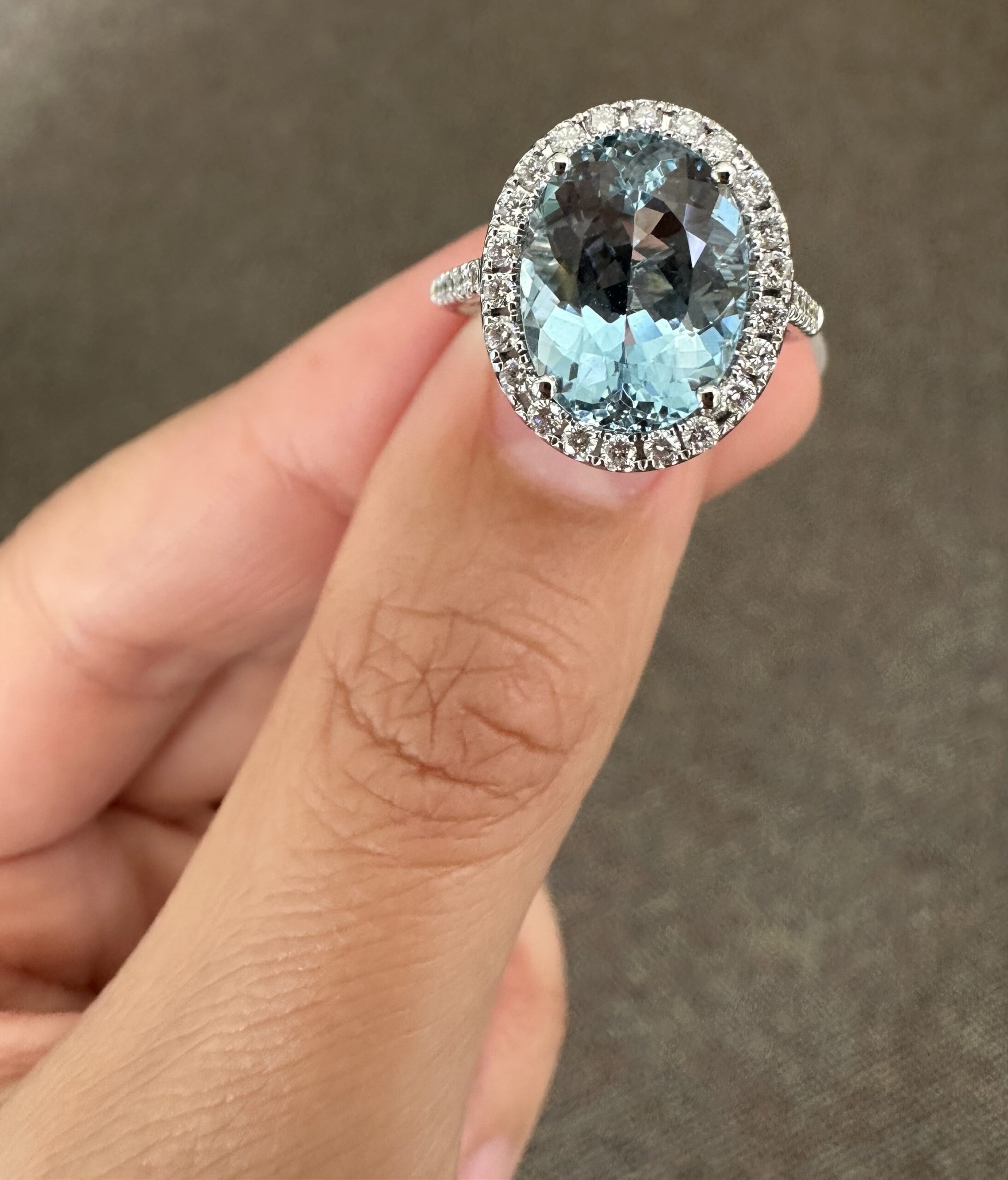 14k White Gold Genuine 3.82 Carat Aquamarine & Diamond Halo Ring - Image 4