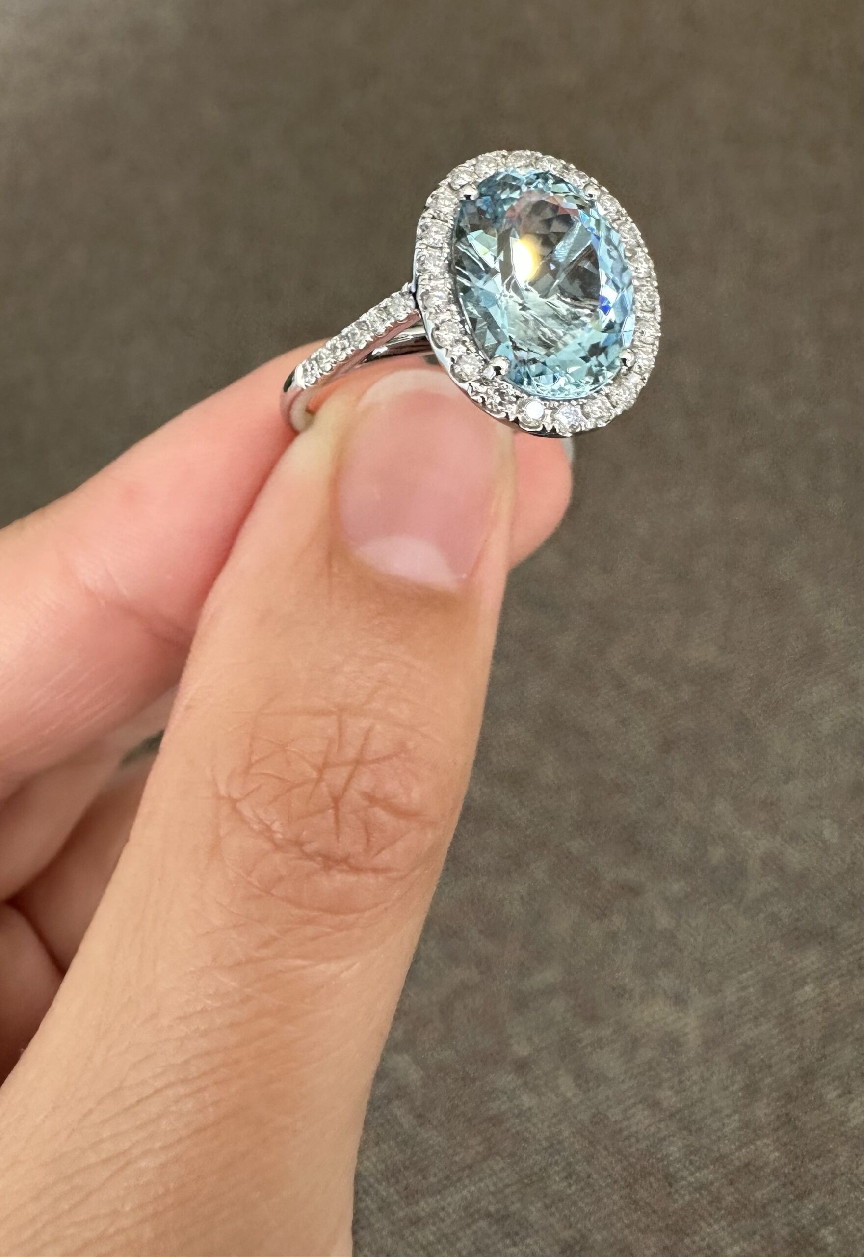 14k White Gold Genuine 3.82 Carat Aquamarine & Diamond Halo Ring - Image 5