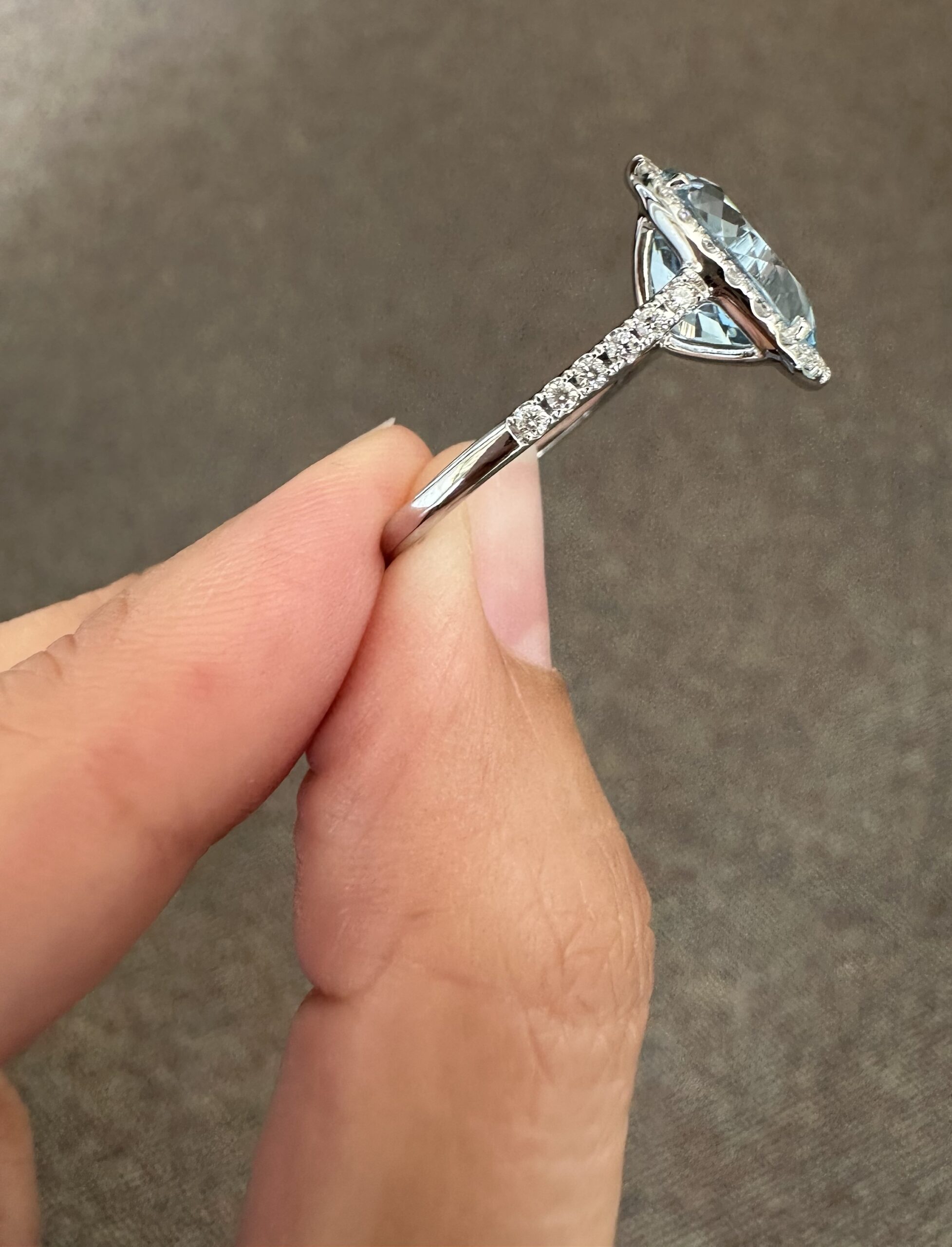 14k White Gold Genuine 3.82 Carat Aquamarine & Diamond Halo Ring - Image 8