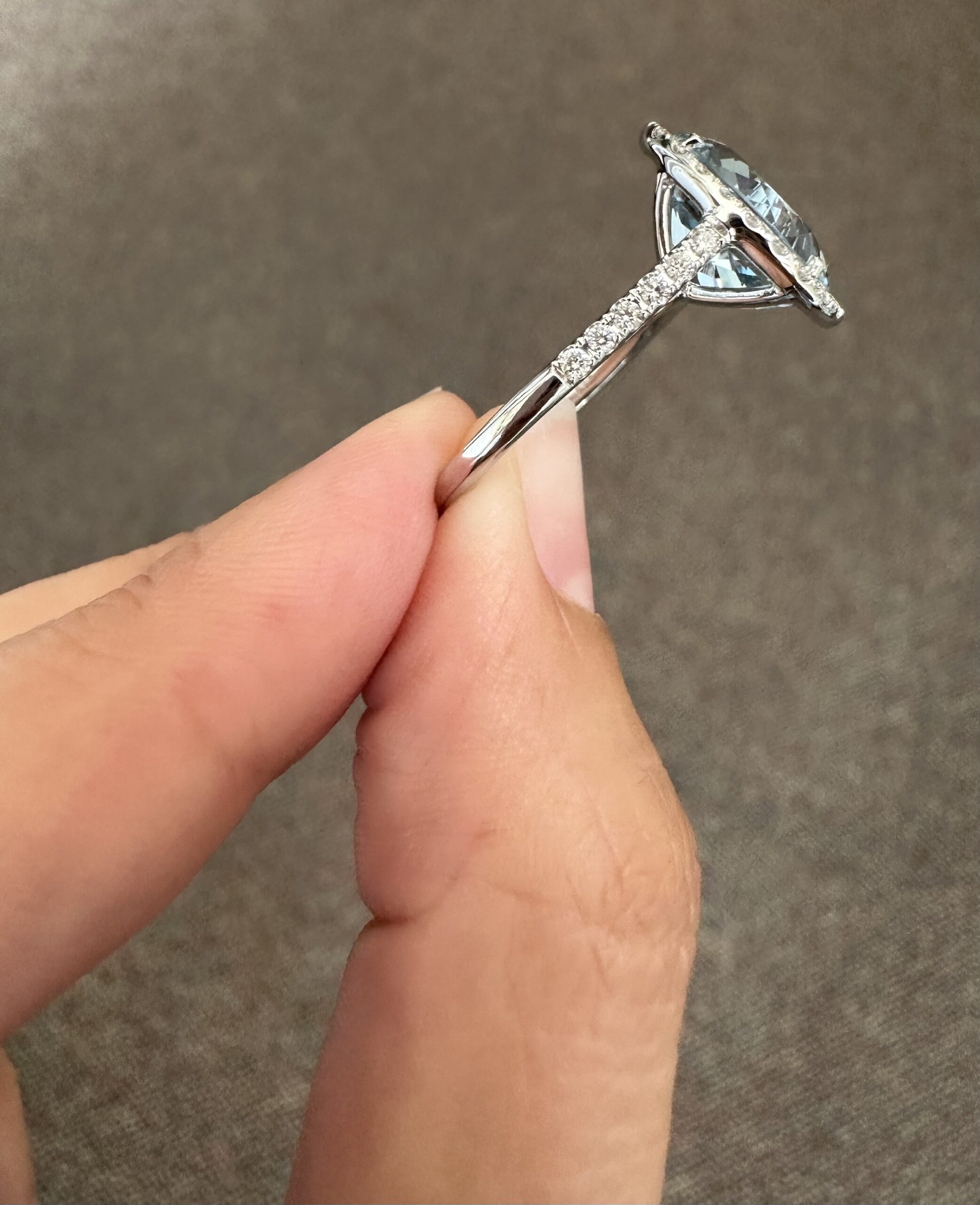 14k White Gold Genuine 3.82 Carat Aquamarine & Diamond Halo Ring - Image 9