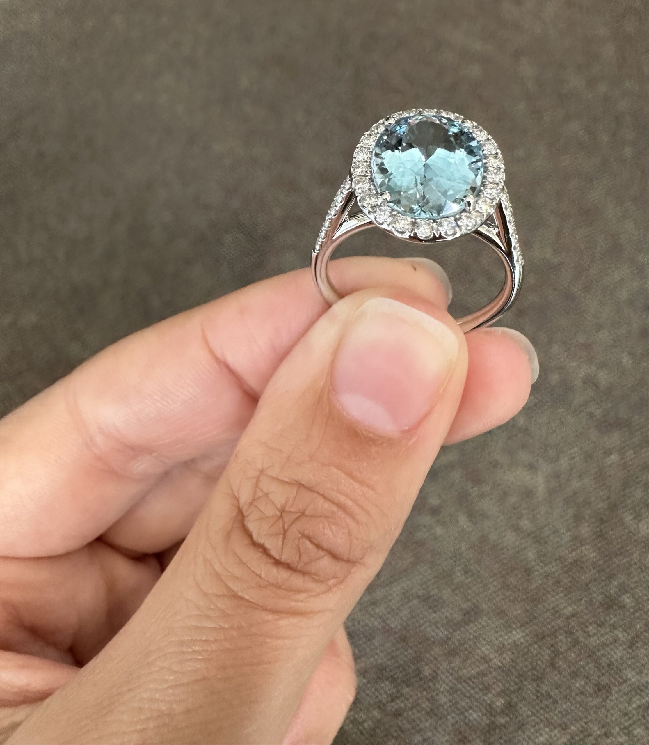 14k White Gold Genuine 3.82 Carat Aquamarine & Diamond Halo Ring - Image 11