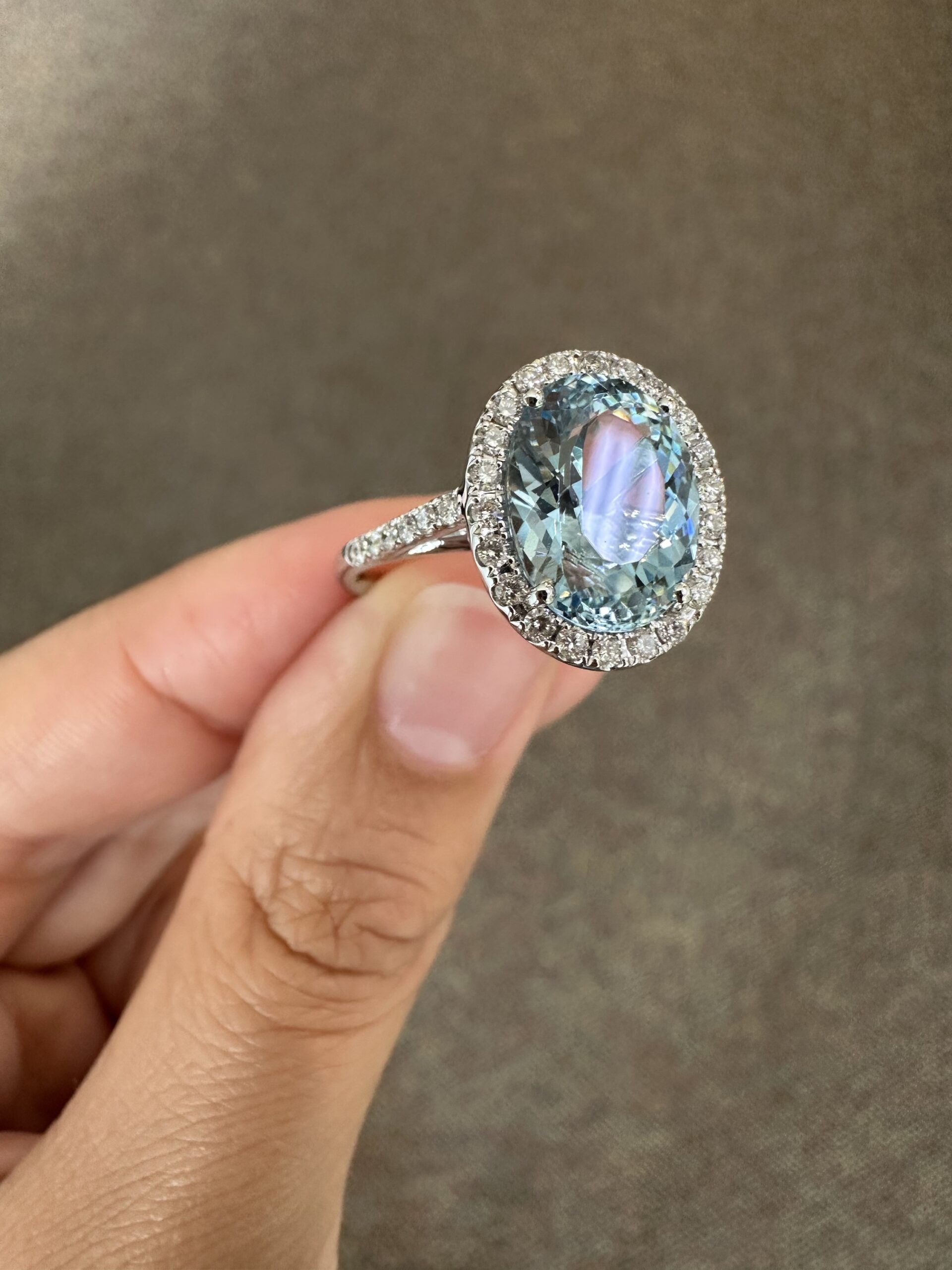 14k White Gold Genuine 3.82 Carat Aquamarine & Diamond Halo Ring - Image 14