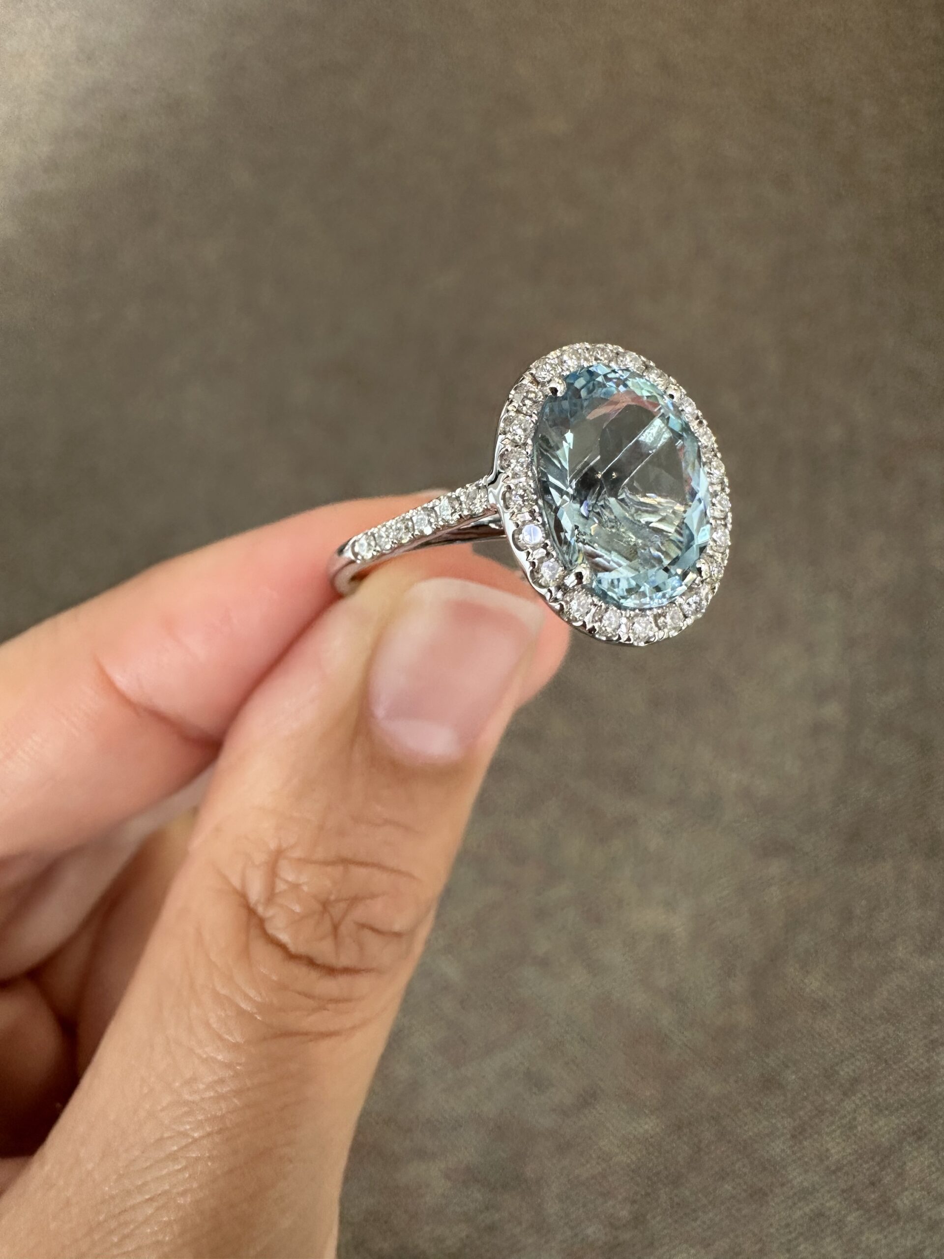 14k White Gold Genuine 3.82 Carat Aquamarine & Diamond Halo Ring - Image 15