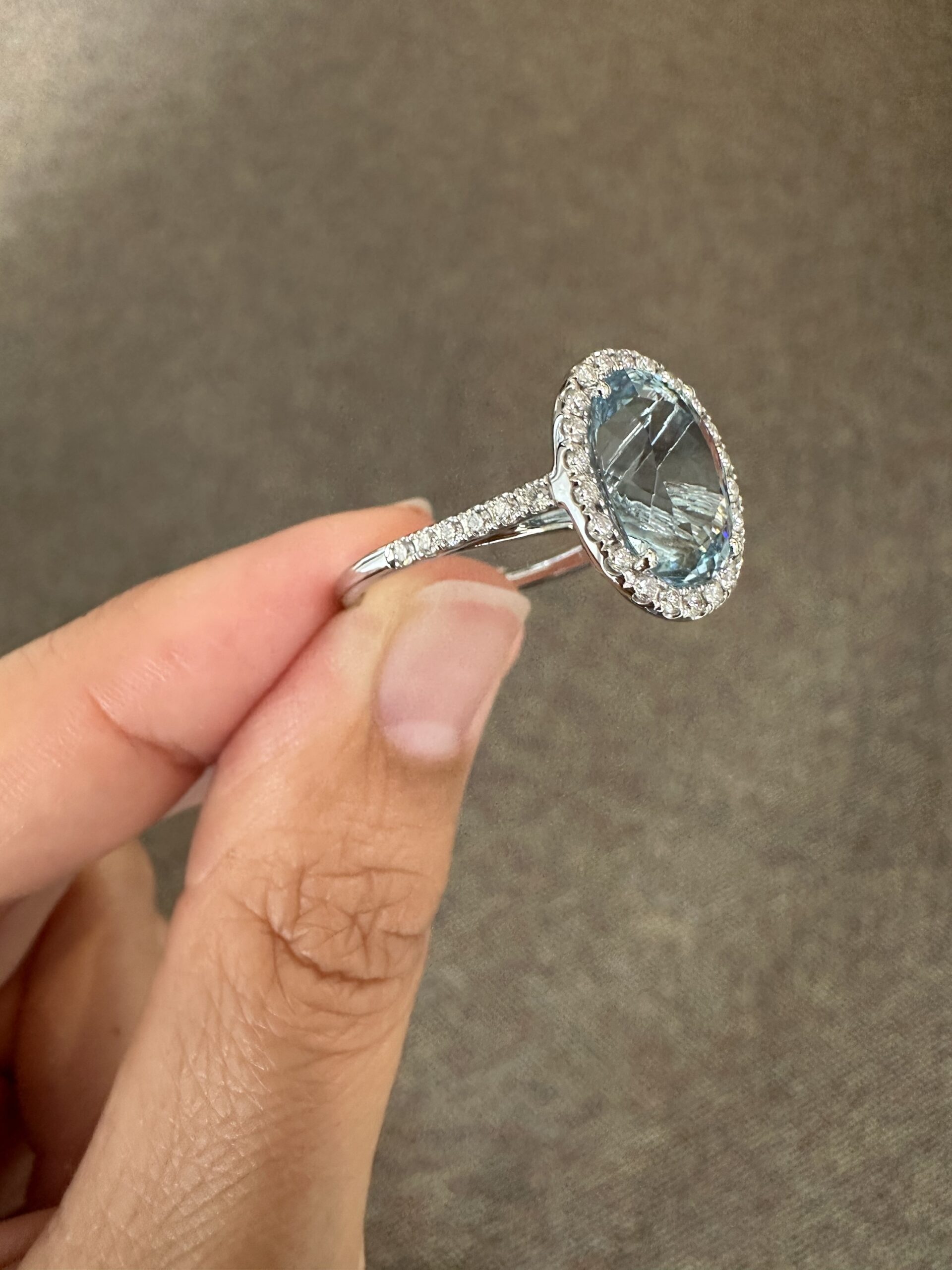 14k White Gold Genuine 3.82 Carat Aquamarine & Diamond Halo Ring - Image 16