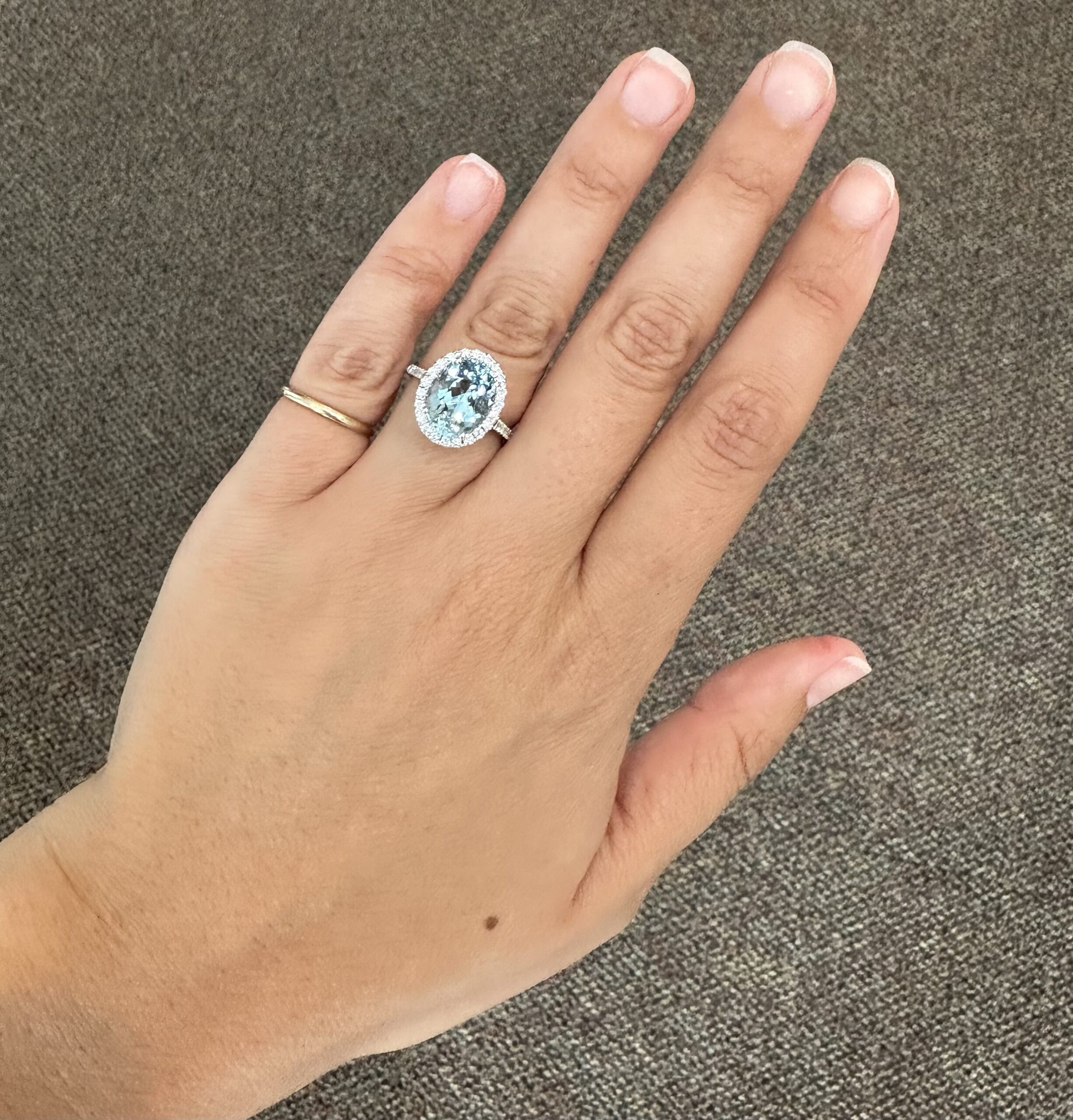 14k White Gold Genuine 3.82 Carat Aquamarine & Diamond Halo Ring - Image 27