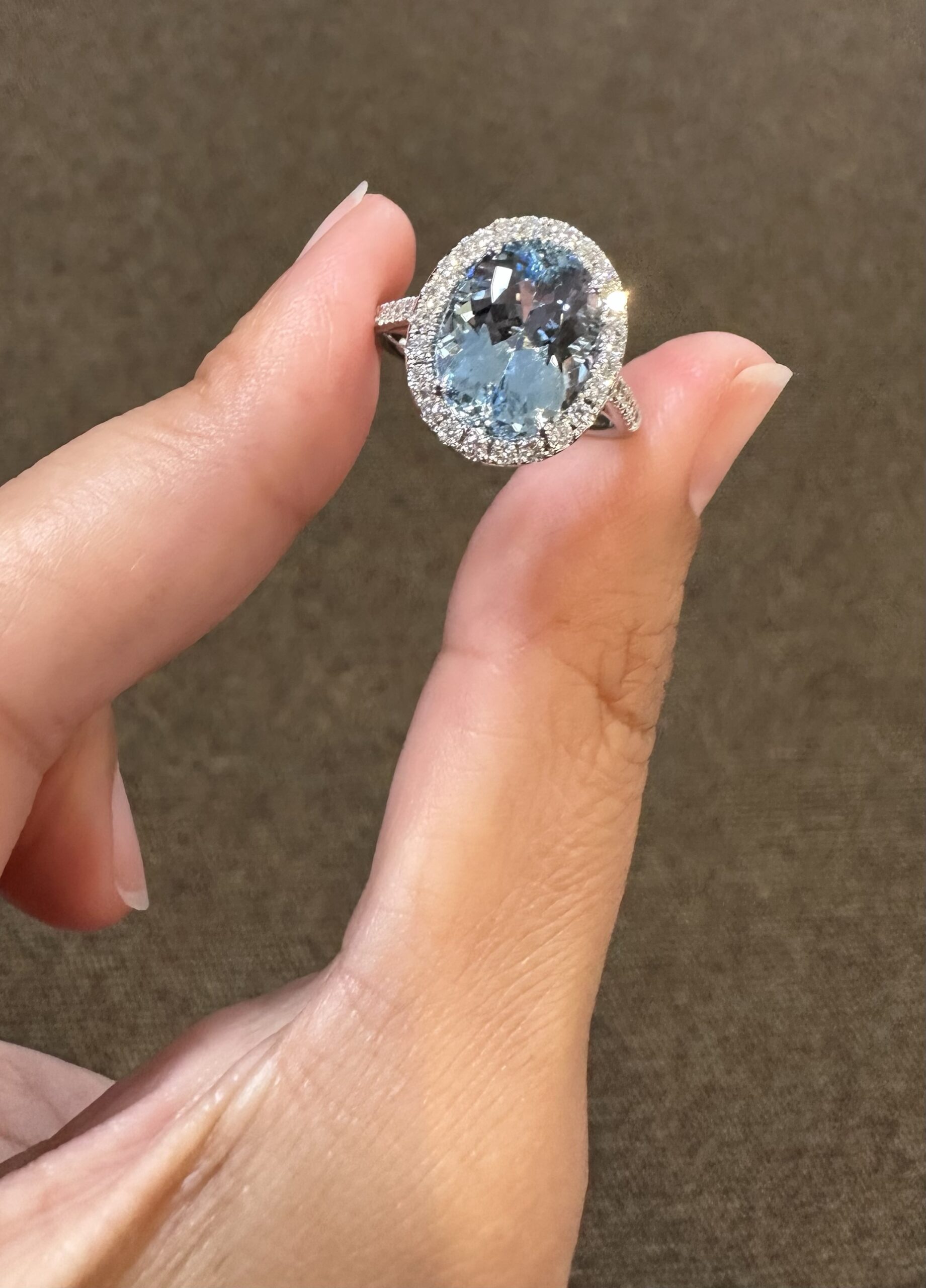 14k White Gold Genuine 3.82 Carat Aquamarine & Diamond Halo Ring - Image 42