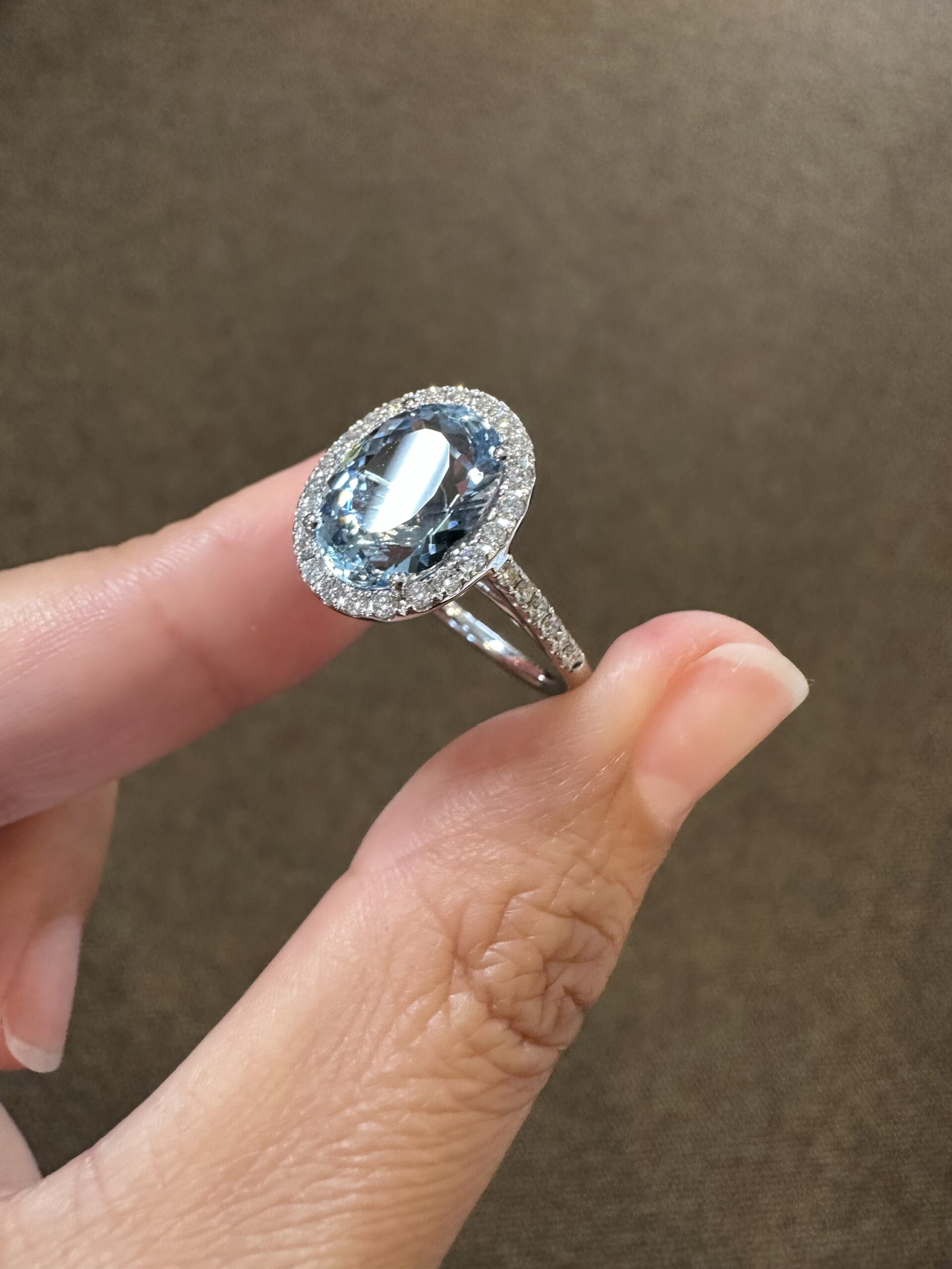 14k White Gold Genuine 3.82 Carat Aquamarine & Diamond Halo Ring - Image 44