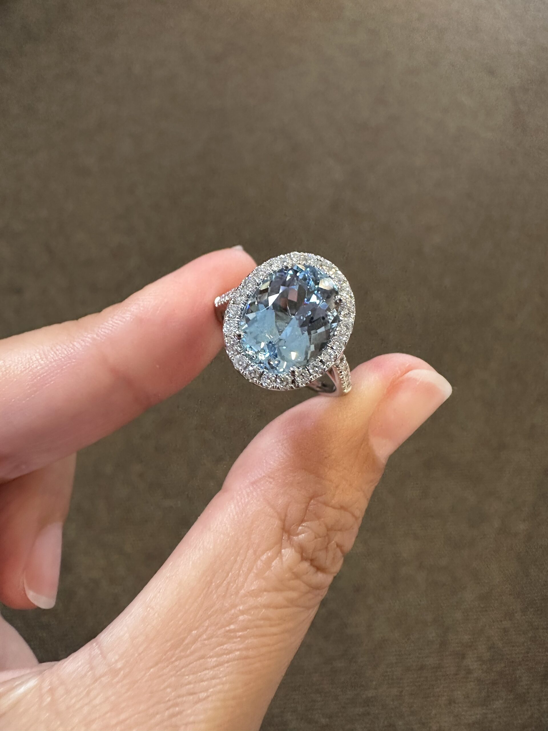 14k White Gold Genuine 3.82 Carat Aquamarine & Diamond Halo Ring - Image 45