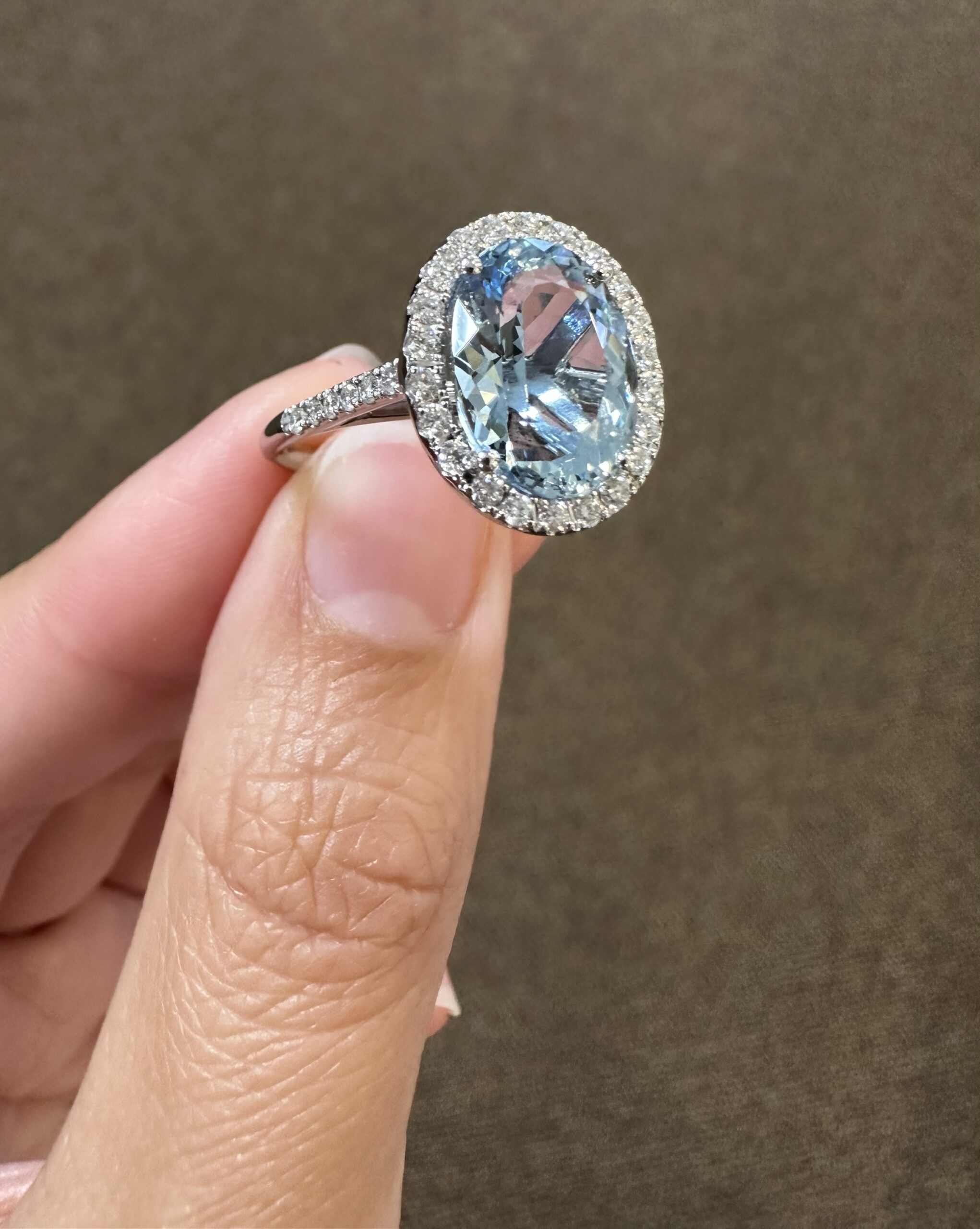 14k White Gold Genuine 3.82 Carat Aquamarine & Diamond Halo Ring - Image 55