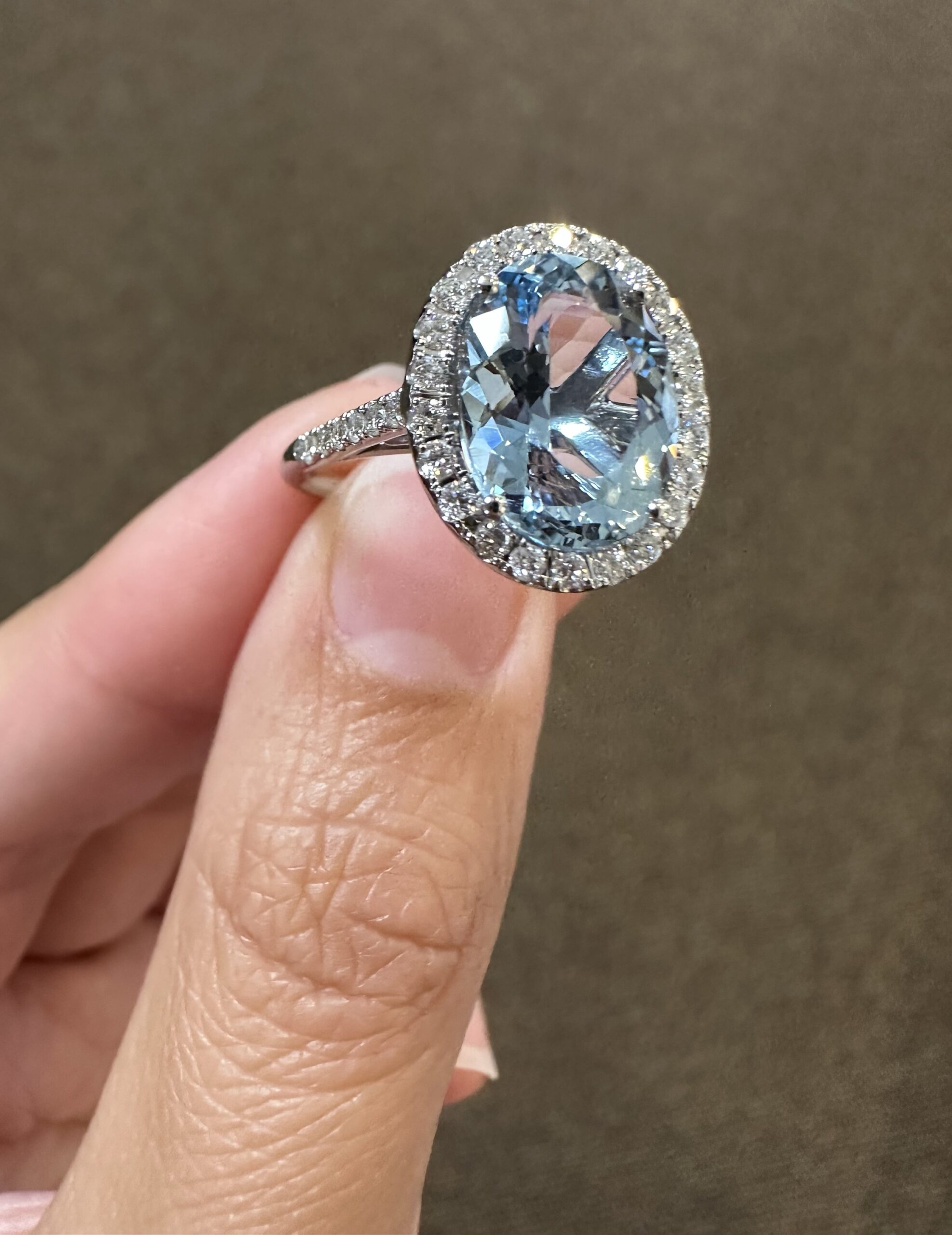 14k White Gold Genuine 3.82 Carat Aquamarine & Diamond Halo Ring - Image 56