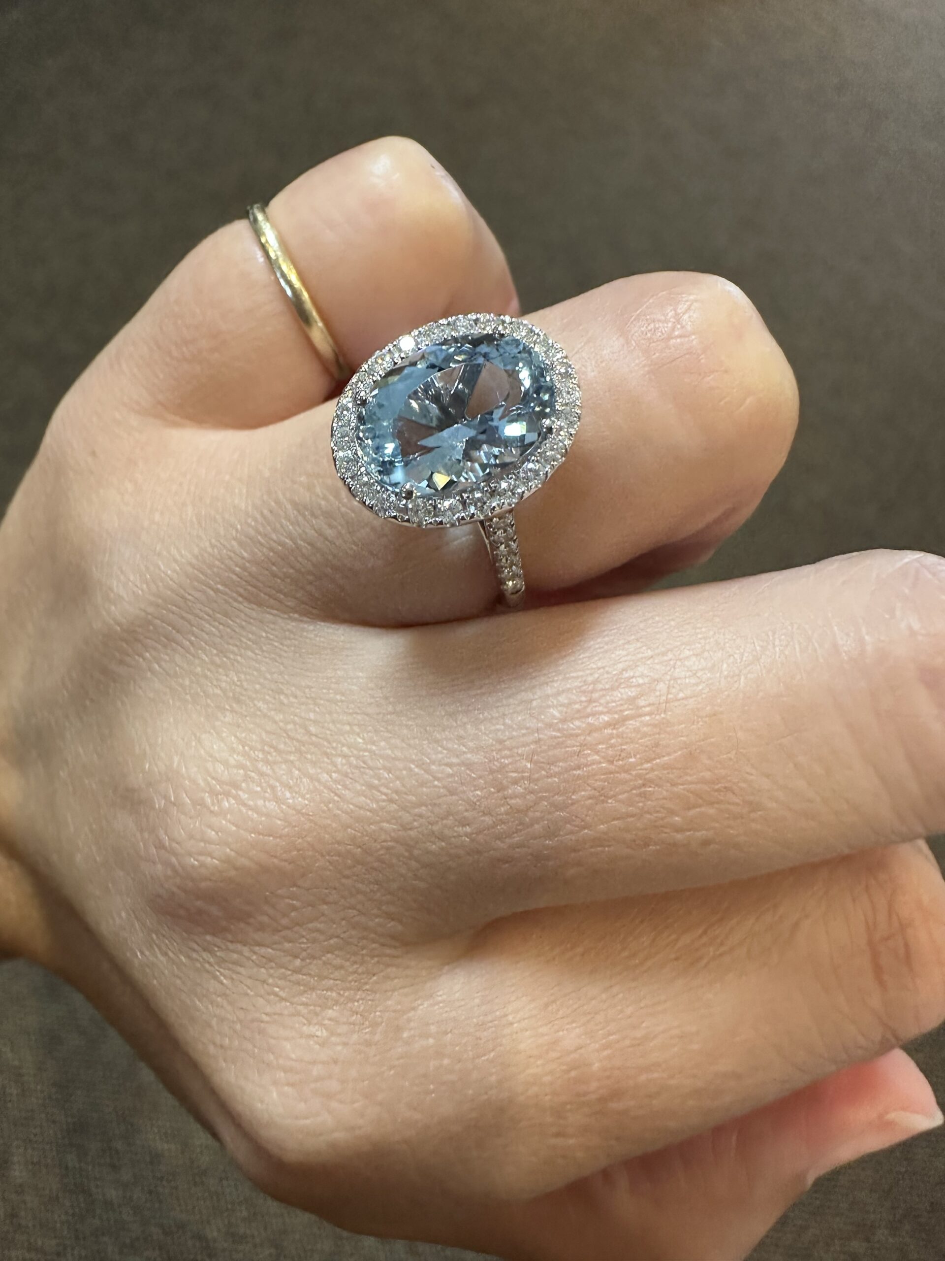 14k White Gold Genuine 3.82 Carat Aquamarine & Diamond Halo Ring - Image 61