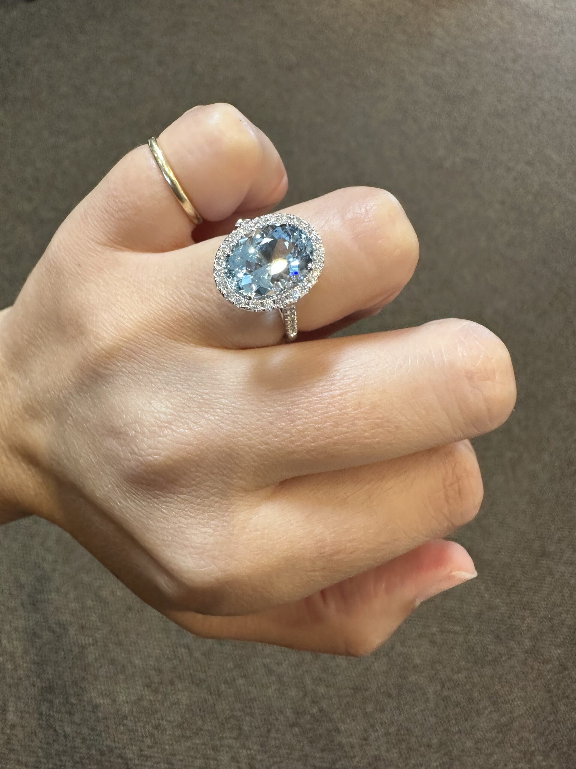 14k White Gold Genuine 3.82 Carat Aquamarine & Diamond Halo Ring - Image 62