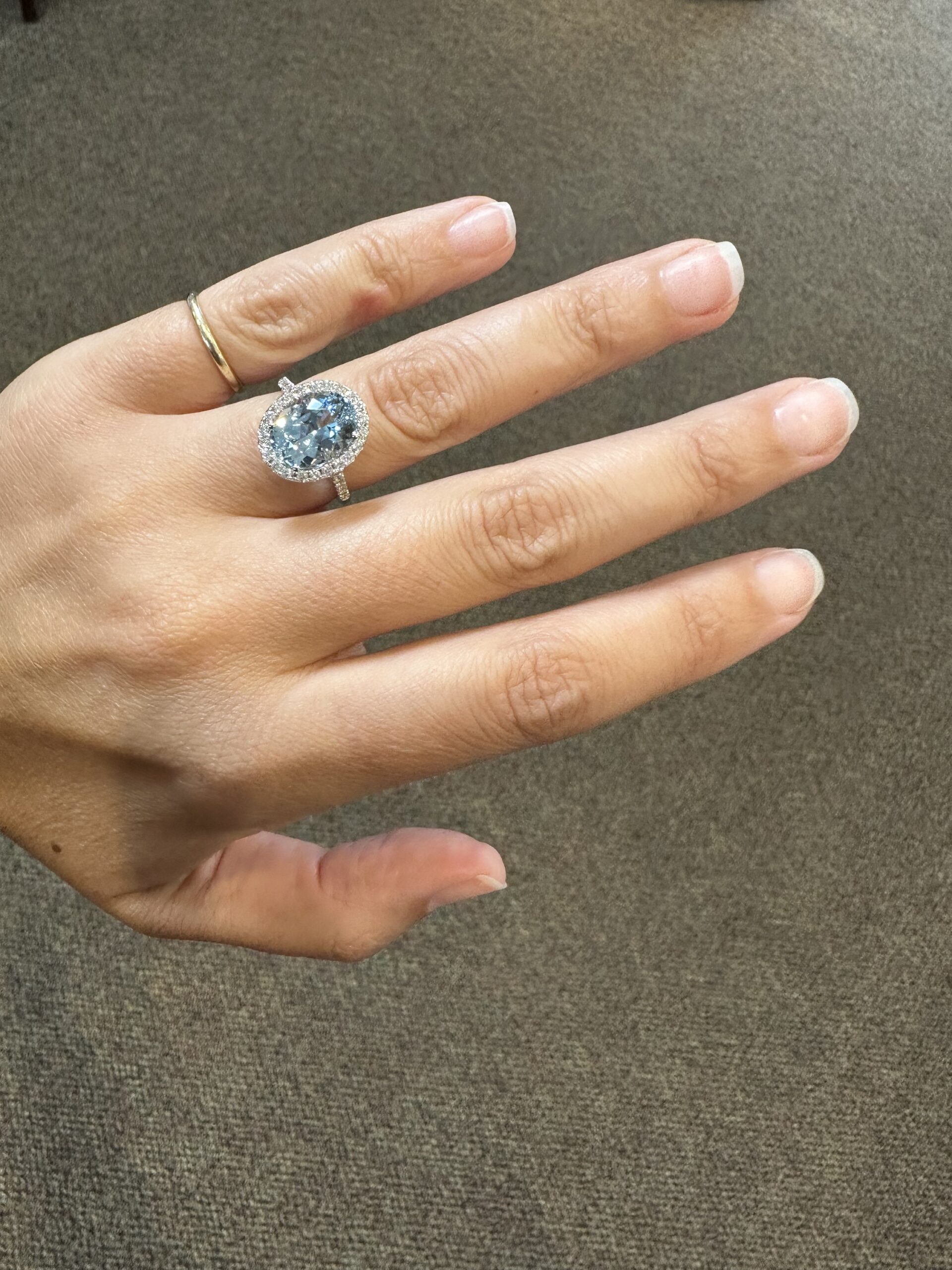 14k White Gold Genuine 3.82 Carat Aquamarine & Diamond Halo Ring - Image 65