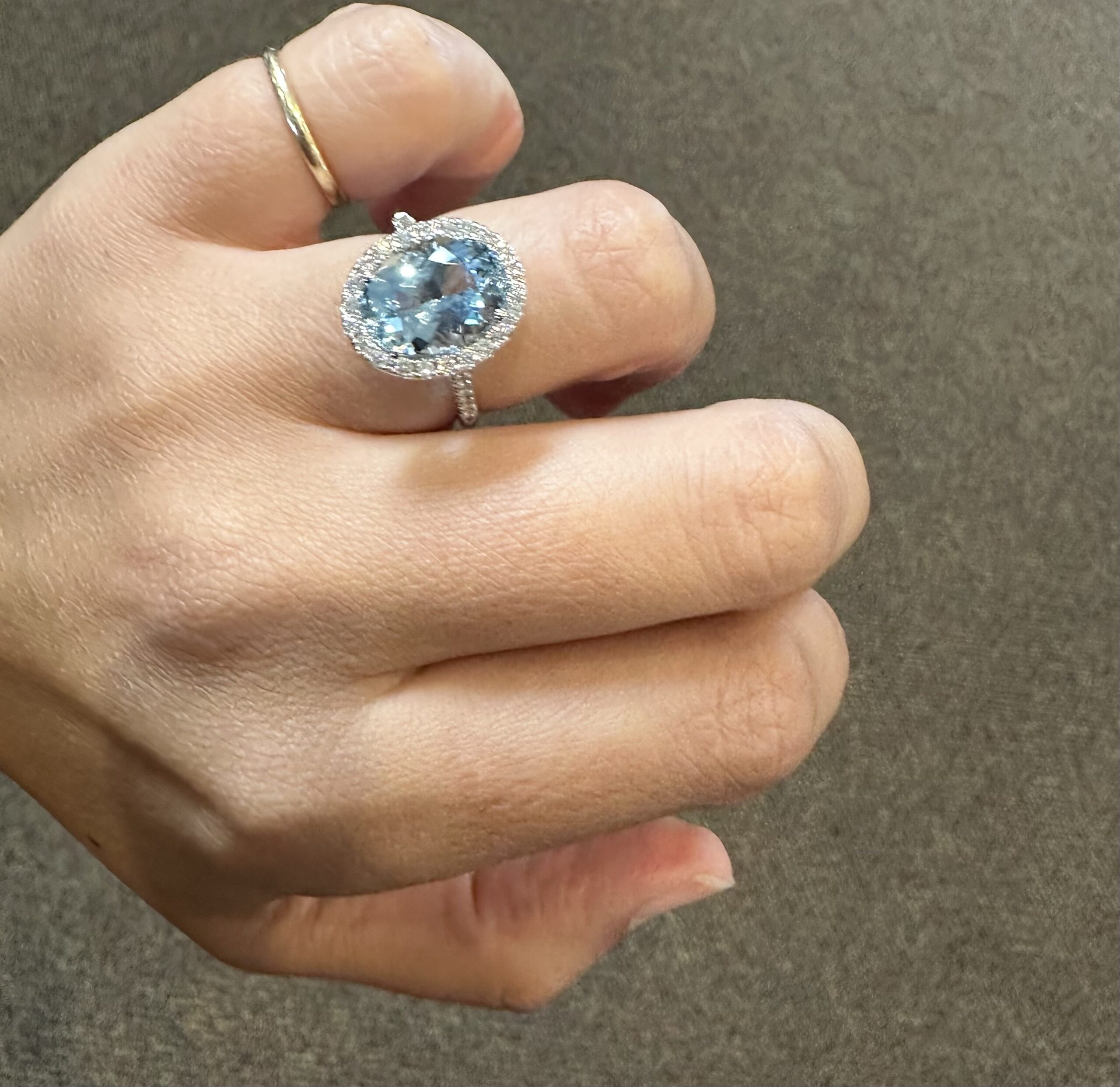 14k White Gold Genuine 3.82 Carat Aquamarine & Diamond Halo Ring - Image 66