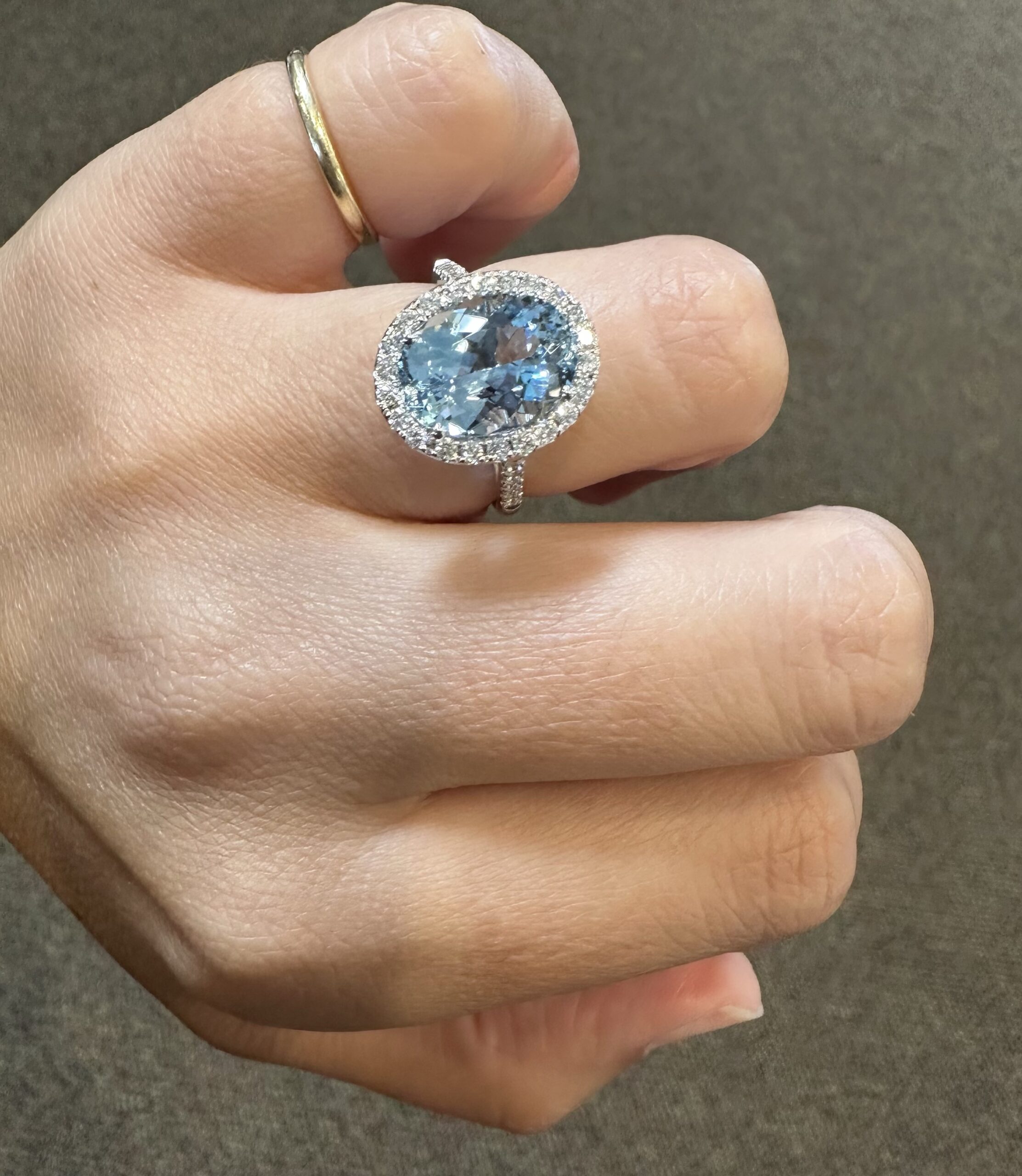 14k White Gold Genuine 3.82 Carat Aquamarine & Diamond Halo Ring - Image 67