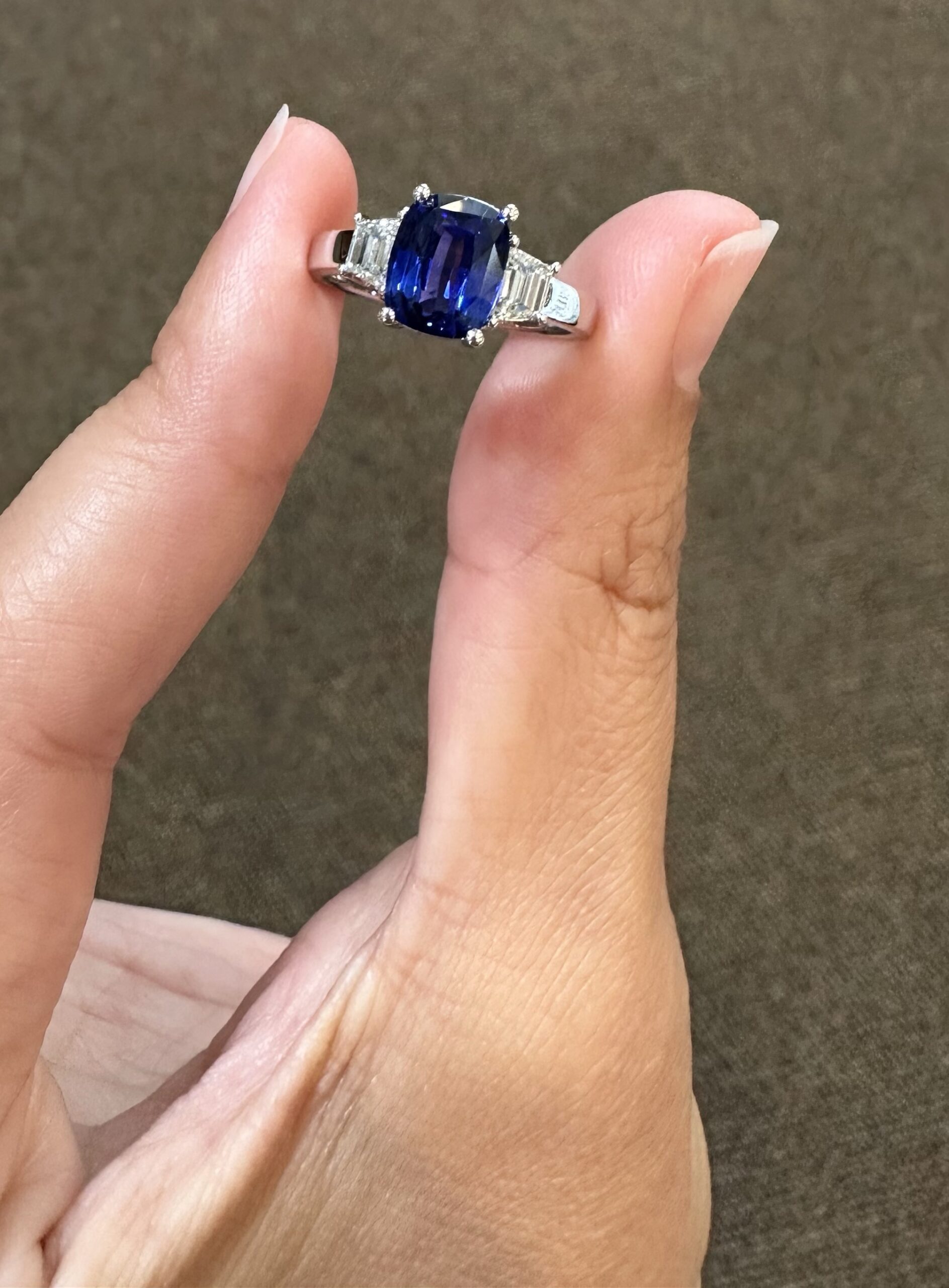 Platinum Genuine 2.35 Carat Ceylon Sapphire & .46 Cttw Trapezoid Diamond Ring - Image 63