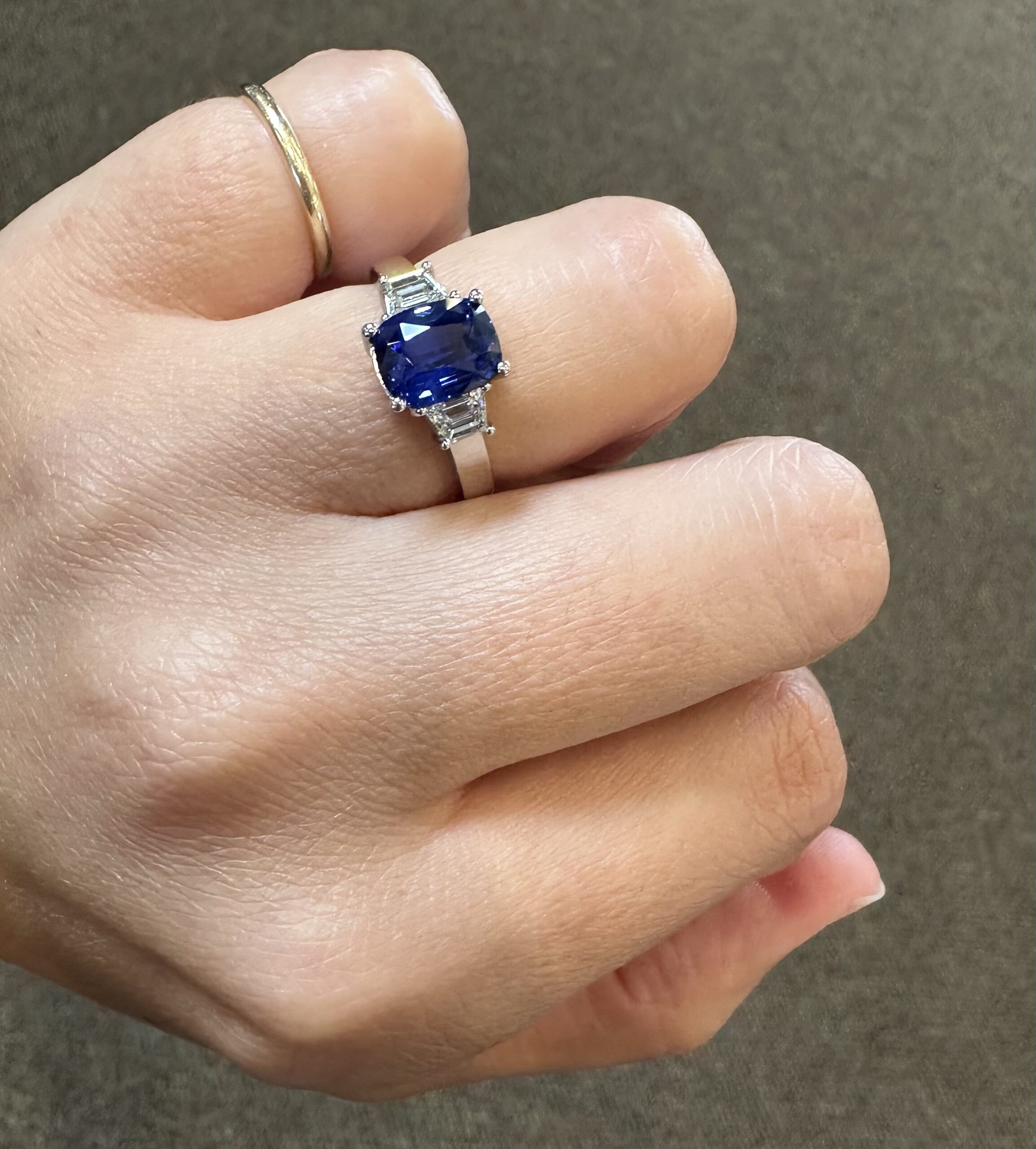 Platinum Genuine 2.35 Carat Ceylon Sapphire & .46 Cttw Trapezoid Diamond Ring - Image 60