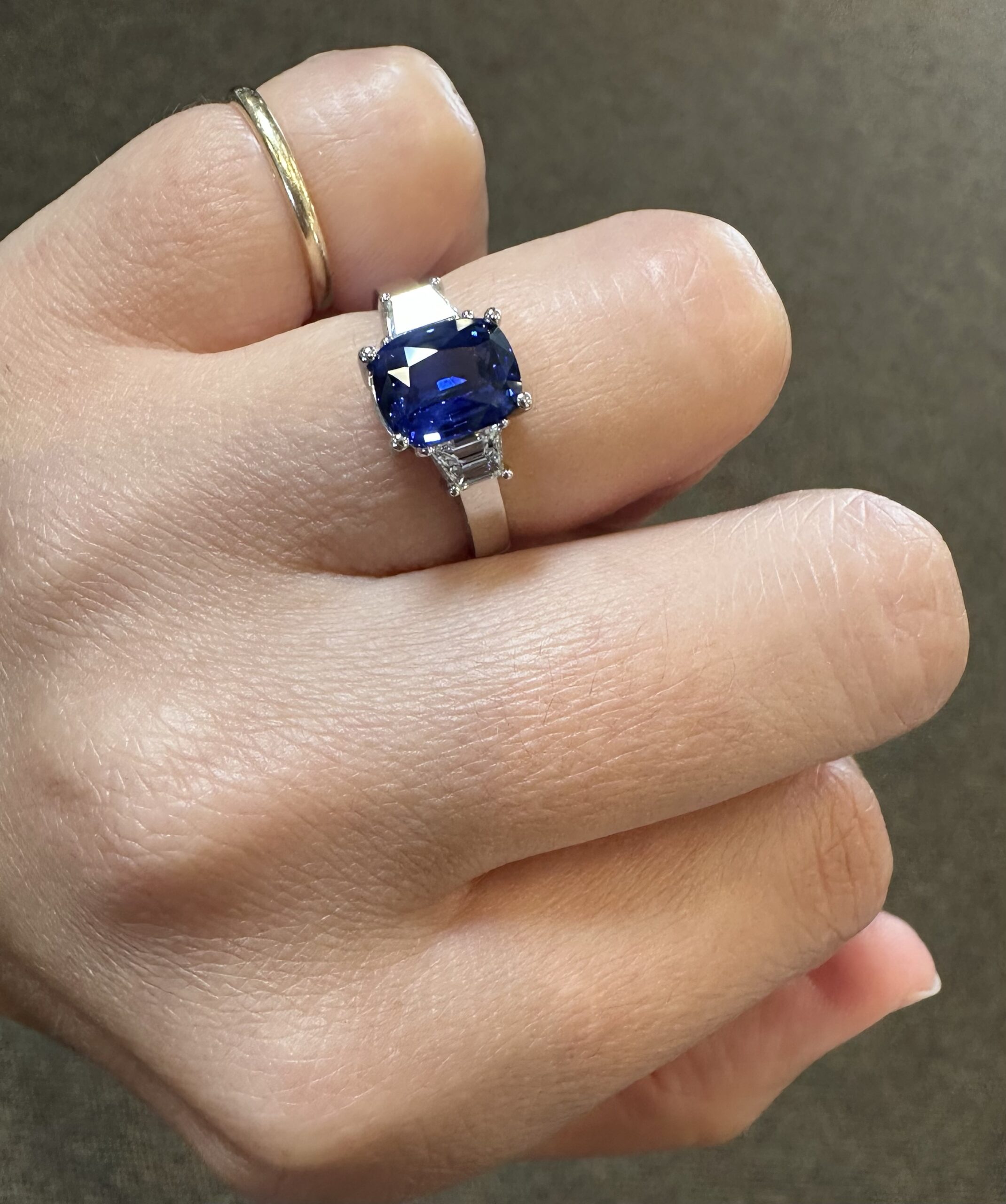 Platinum Genuine 2.35 Carat Ceylon Sapphire & .46 Cttw Trapezoid Diamond Ring - Image 58