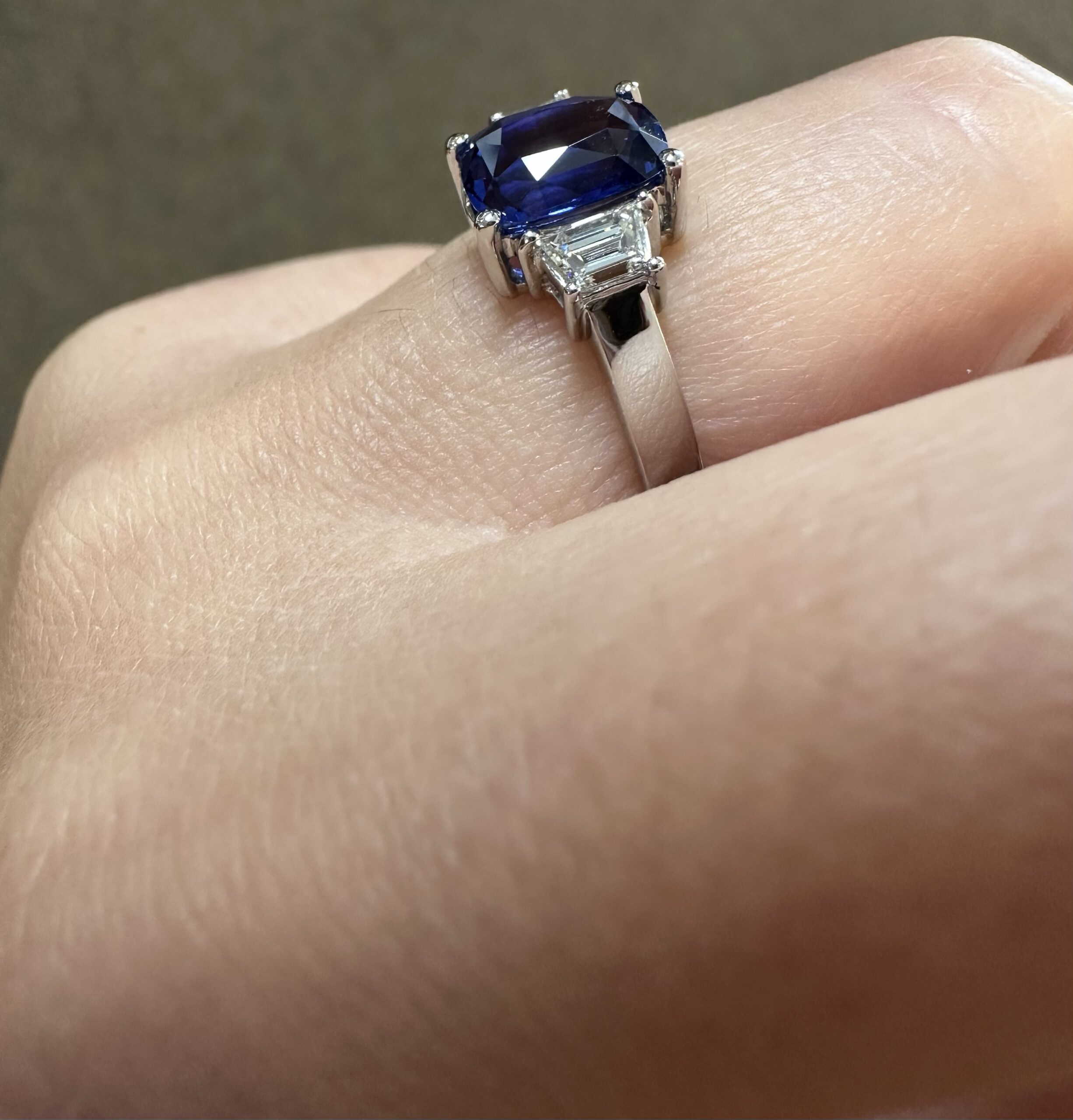 Platinum Genuine 2.35 Carat Ceylon Sapphire & .46 Cttw Trapezoid Diamond Ring - Image 54