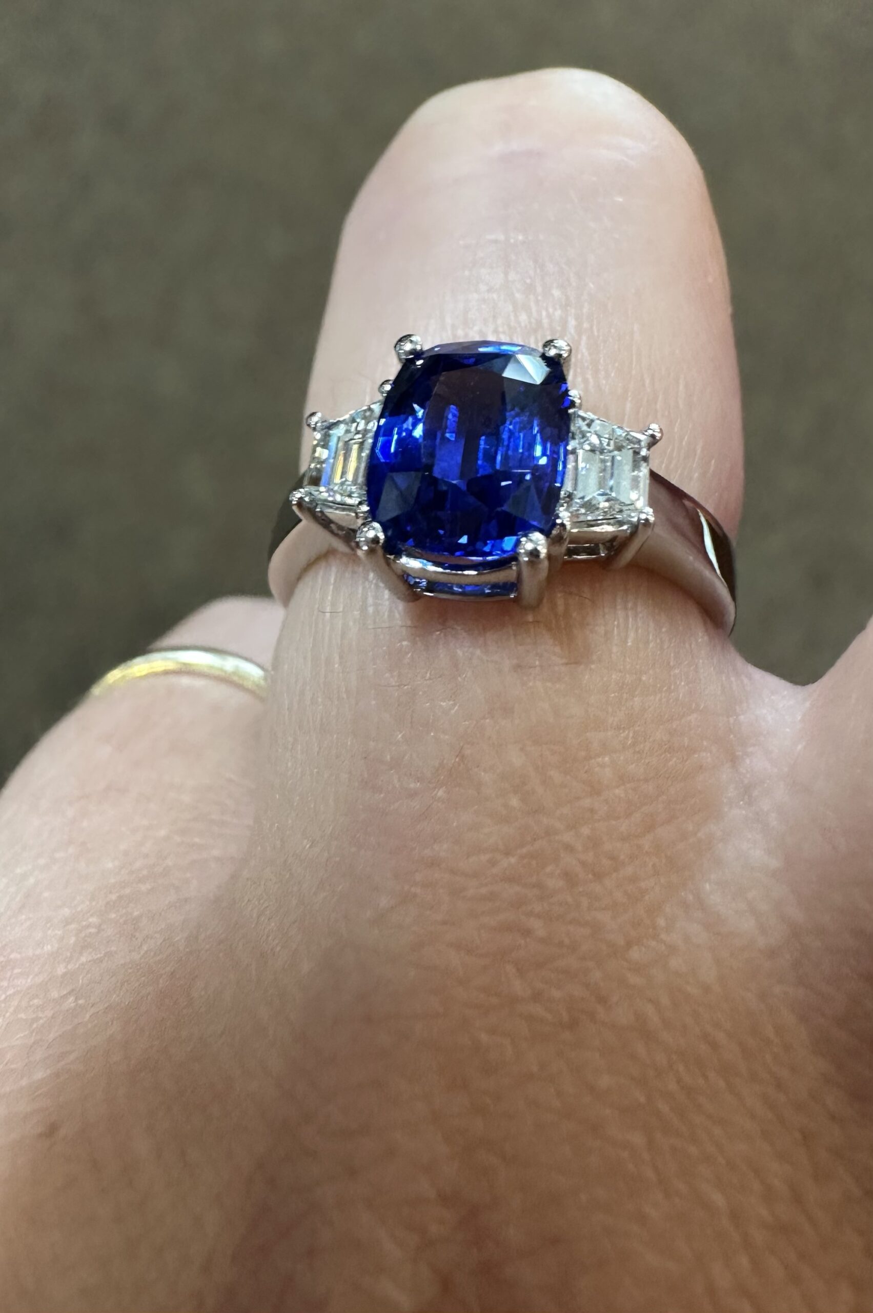 Platinum Genuine 2.35 Carat Ceylon Sapphire & .46 Cttw Trapezoid Diamond Ring - Image 52