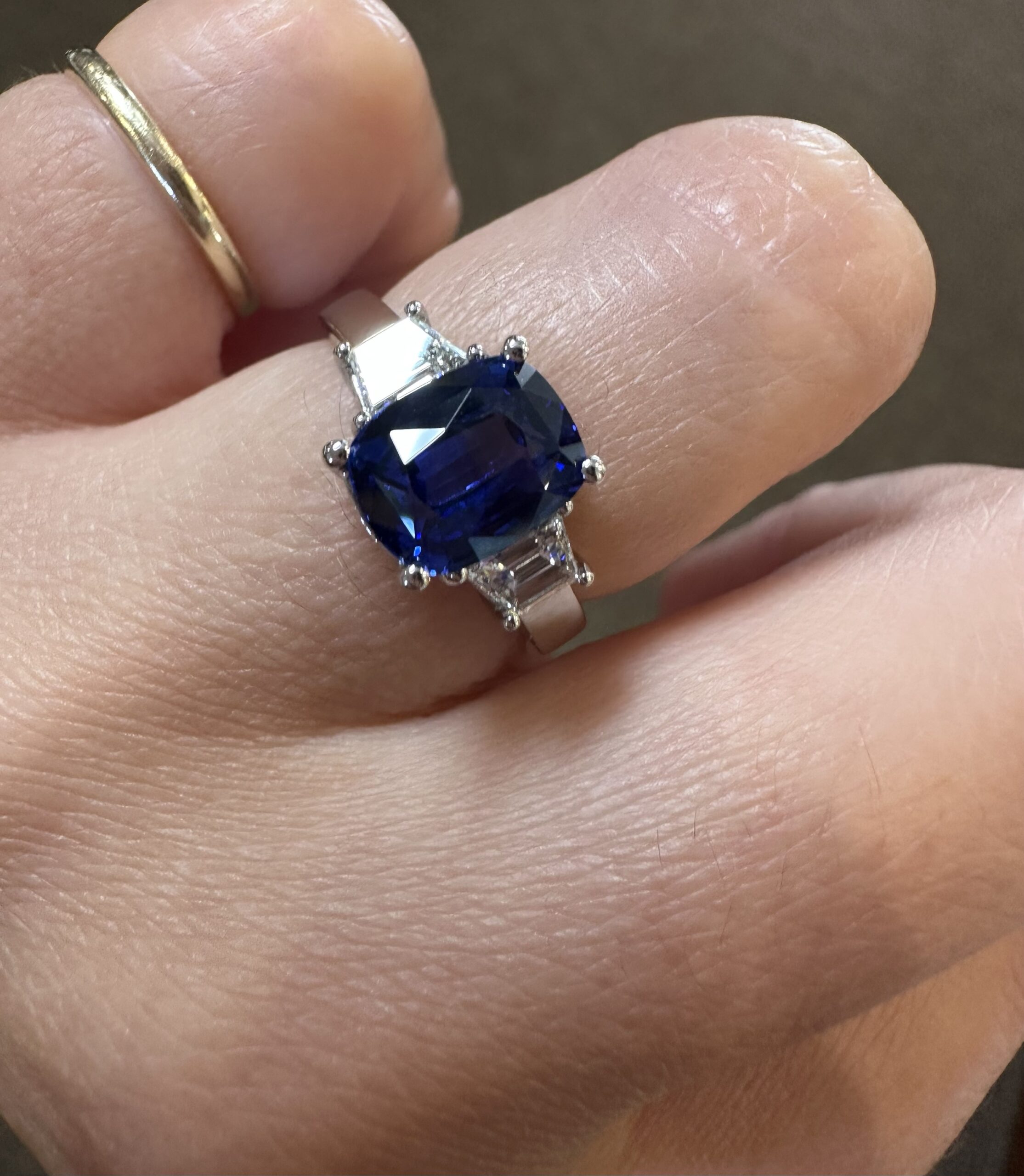 Platinum Genuine 2.35 Carat Ceylon Sapphire & .46 Cttw Trapezoid Diamond Ring - Image 50
