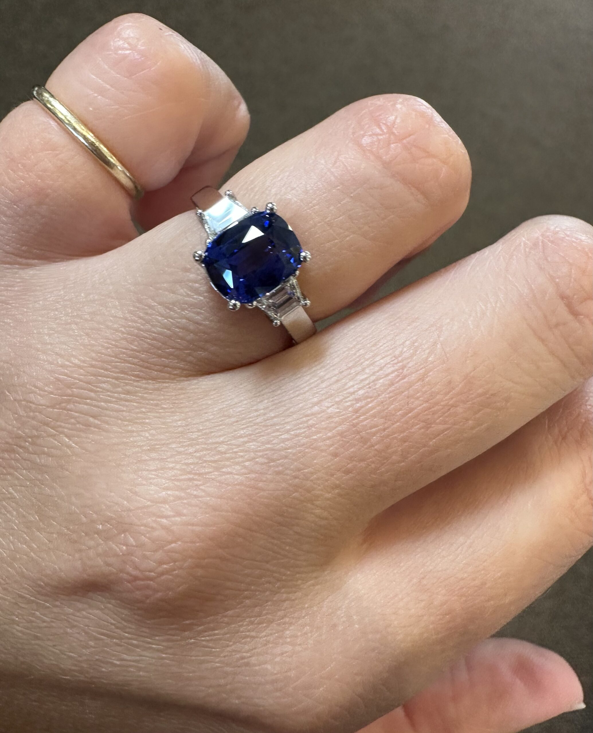 Platinum Genuine 2.35 Carat Ceylon Sapphire & .46 Cttw Trapezoid Diamond Ring - Image 44