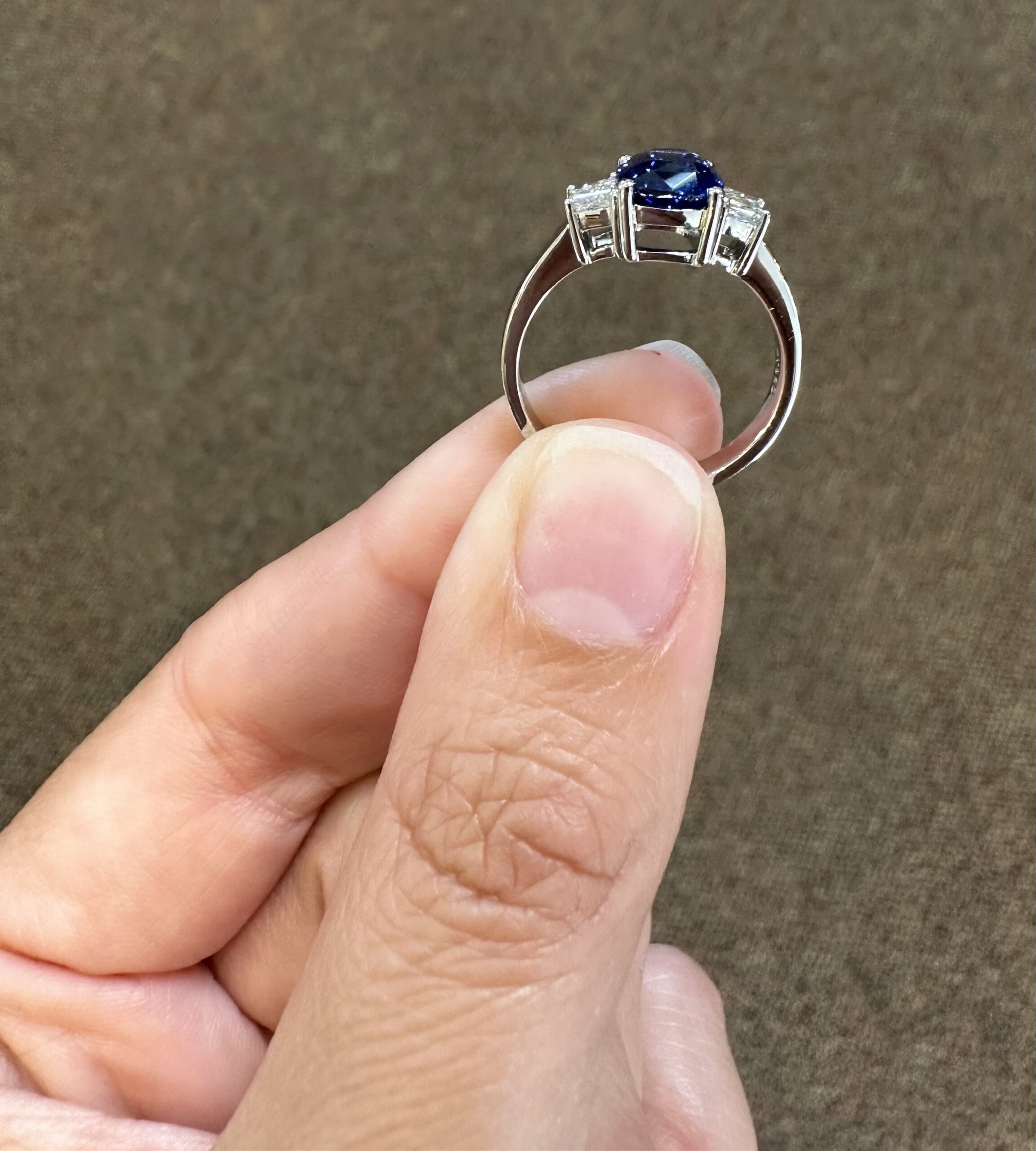 Platinum Genuine 2.35 Carat Ceylon Sapphire & .46 Cttw Trapezoid Diamond Ring - Image 40