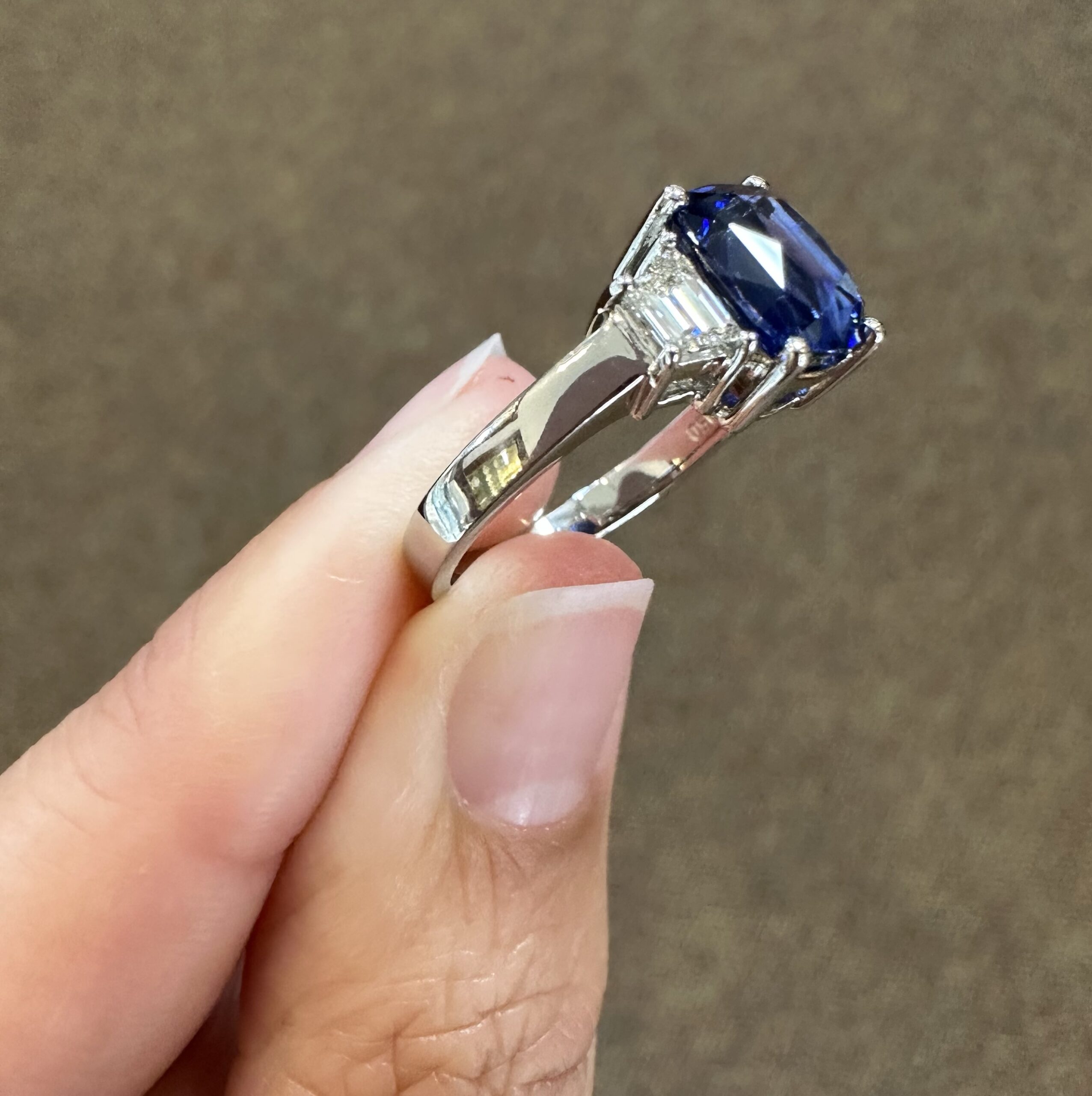 Platinum Genuine 2.35 Carat Ceylon Sapphire & .46 Cttw Trapezoid Diamond Ring - Image 37
