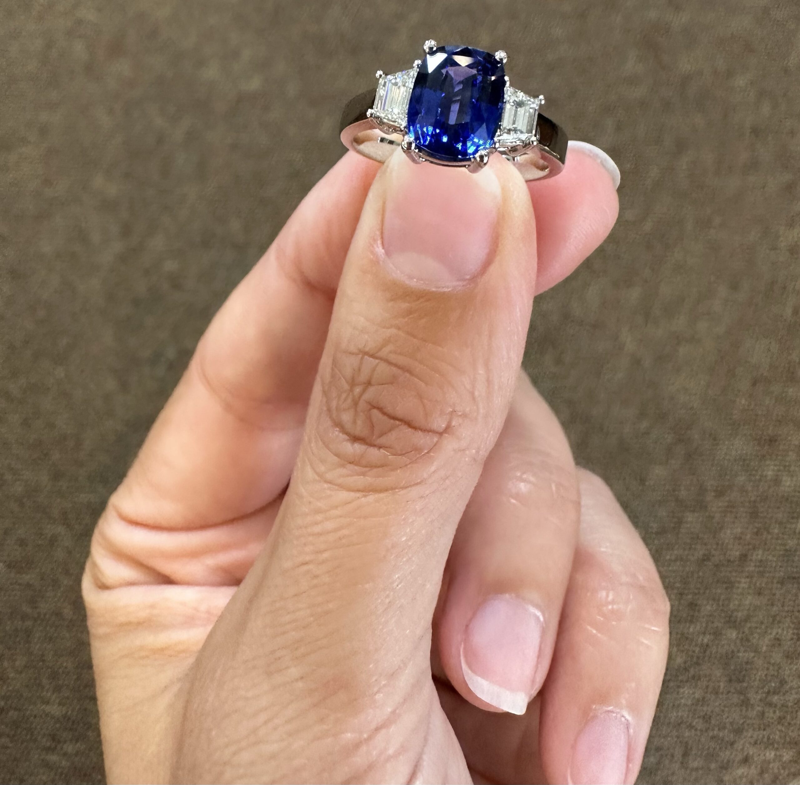 Platinum Genuine 2.35 Carat Ceylon Sapphire & .46 Cttw Trapezoid Diamond Ring - Image 34