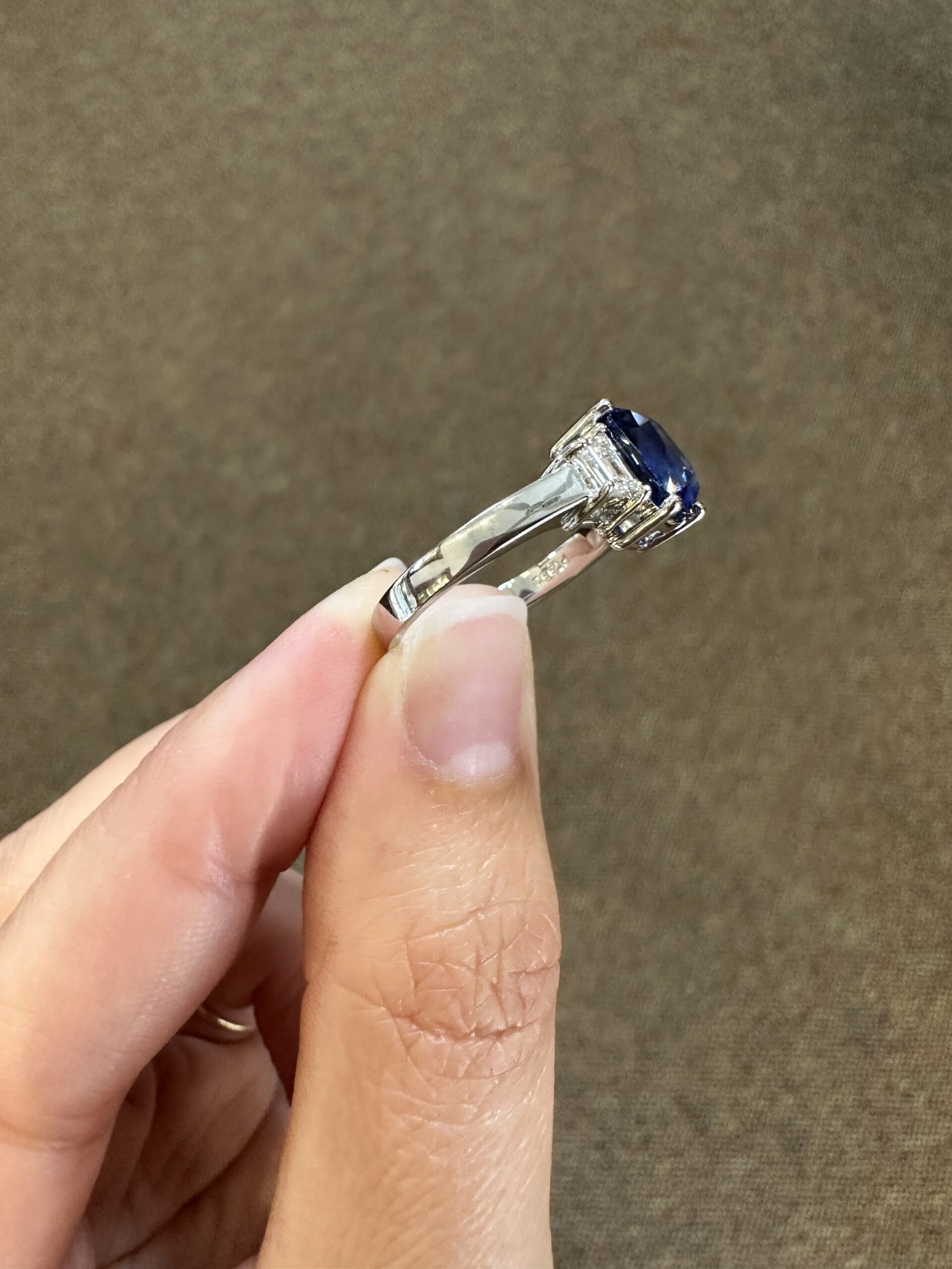 Platinum Genuine 2.35 Carat Ceylon Sapphire & .46 Cttw Trapezoid Diamond Ring - Image 31