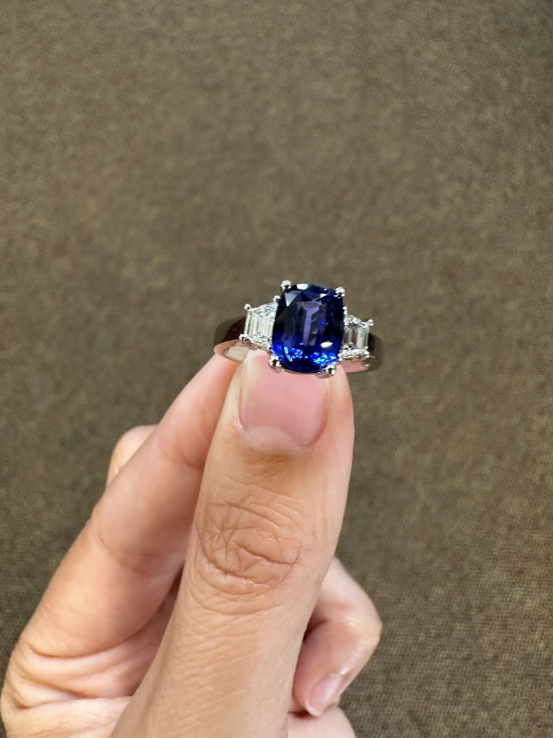 Platinum Genuine 2.35 Carat Ceylon Sapphire & .46 Cttw Trapezoid Diamond Ring - Image 30