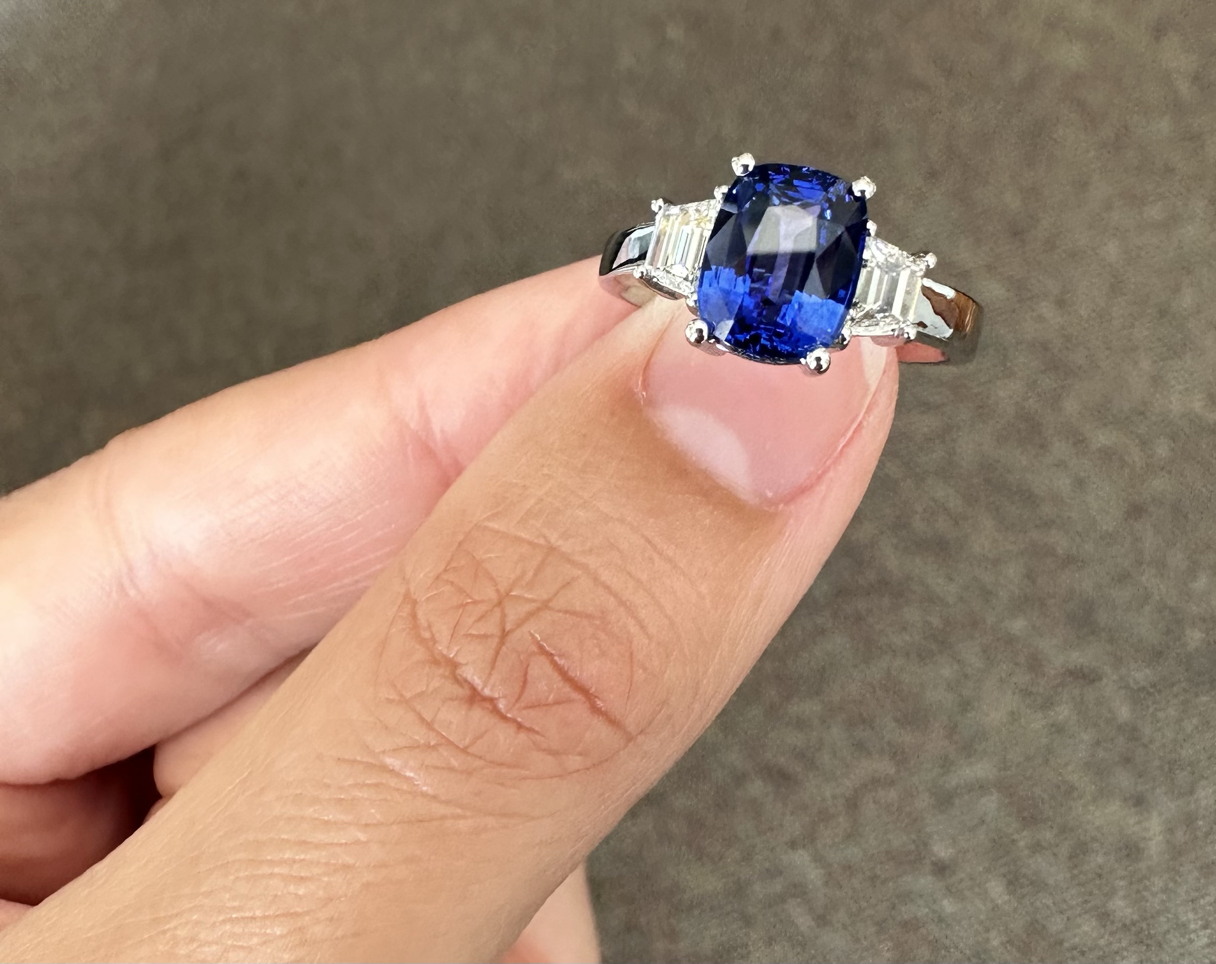 Platinum Genuine 2.35 Carat Ceylon Sapphire & .46 Cttw Trapezoid Diamond Ring - Image 25