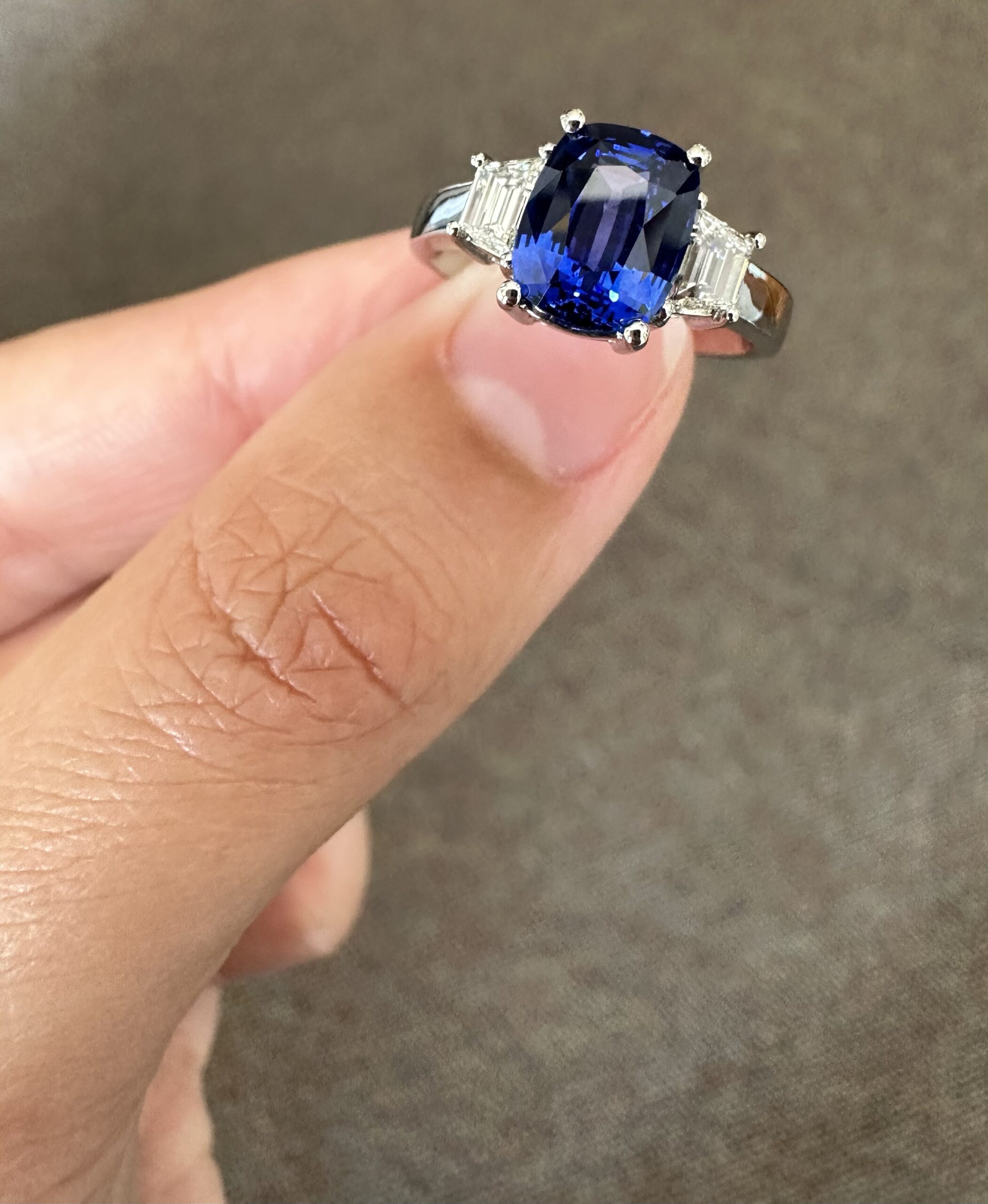 Platinum Genuine 2.35 Carat Ceylon Sapphire & .46 Cttw Trapezoid Diamond Ring - Image 24