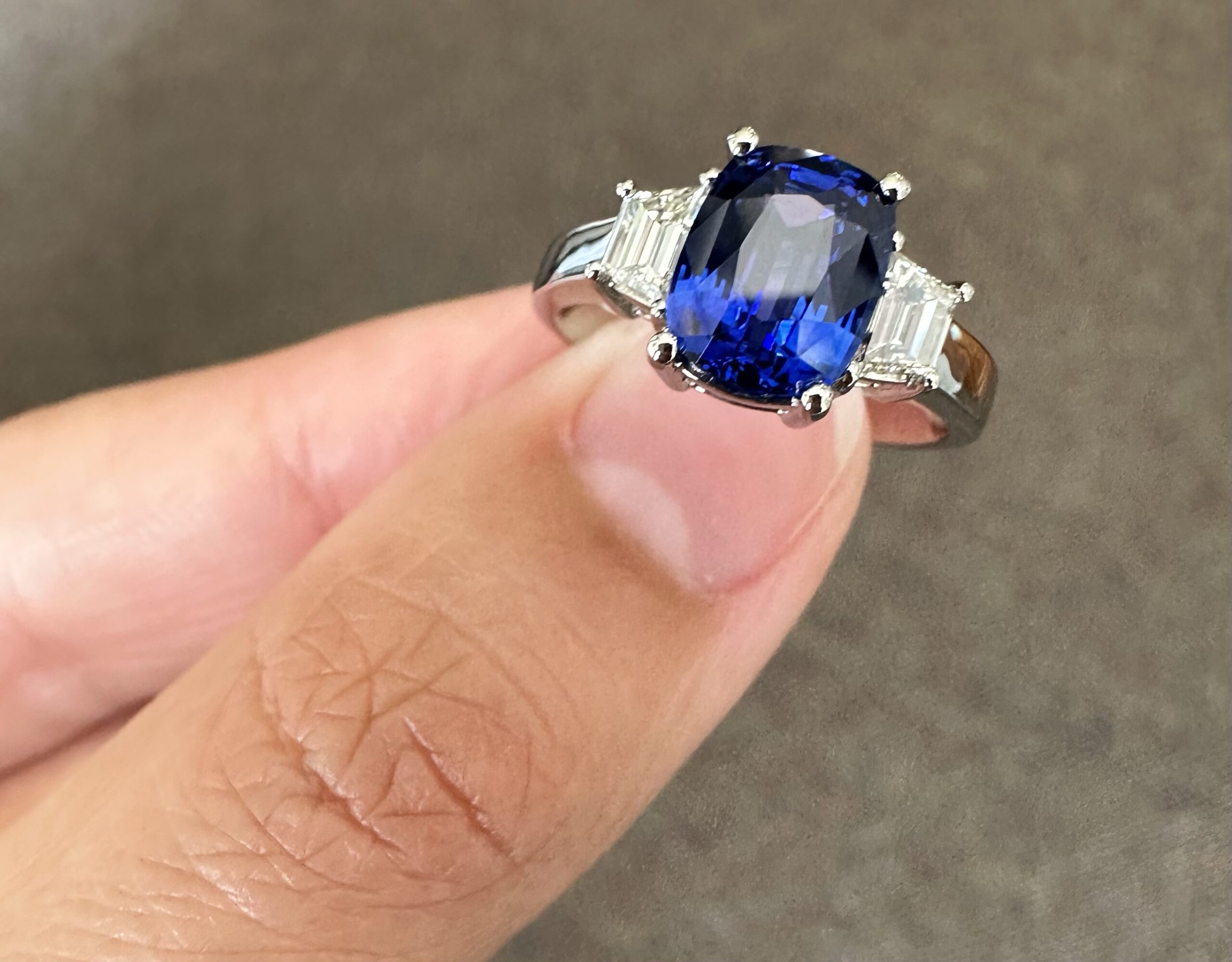 Platinum Genuine 2.35 Carat Ceylon Sapphire & .46 Cttw Trapezoid Diamond Ring - Image 23