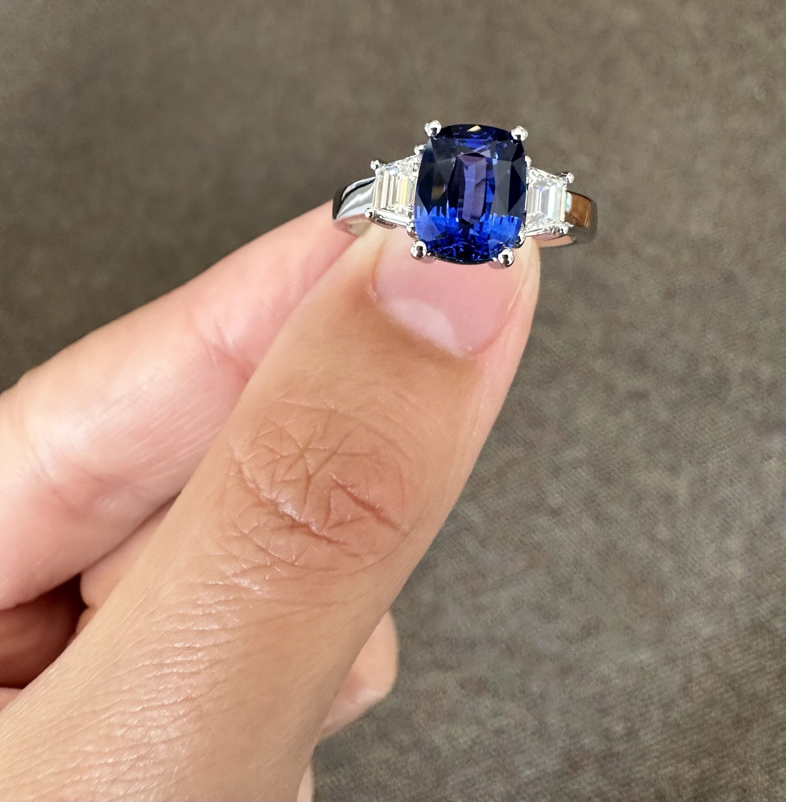 Platinum Genuine 2.35 Carat Ceylon Sapphire & .46 Cttw Trapezoid Diamond Ring - Image 20