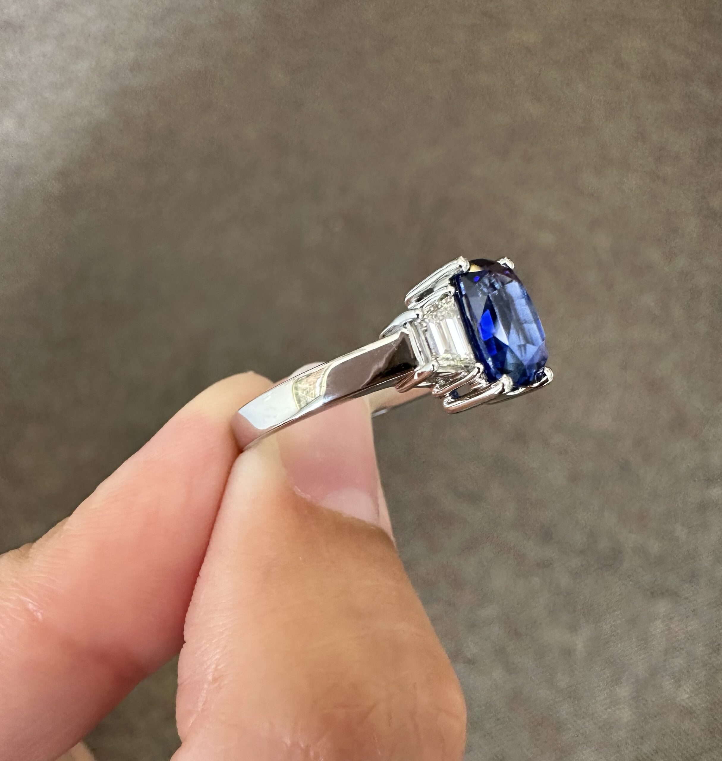Platinum Genuine 2.35 Carat Ceylon Sapphire & .46 Cttw Trapezoid Diamond Ring - Image 18