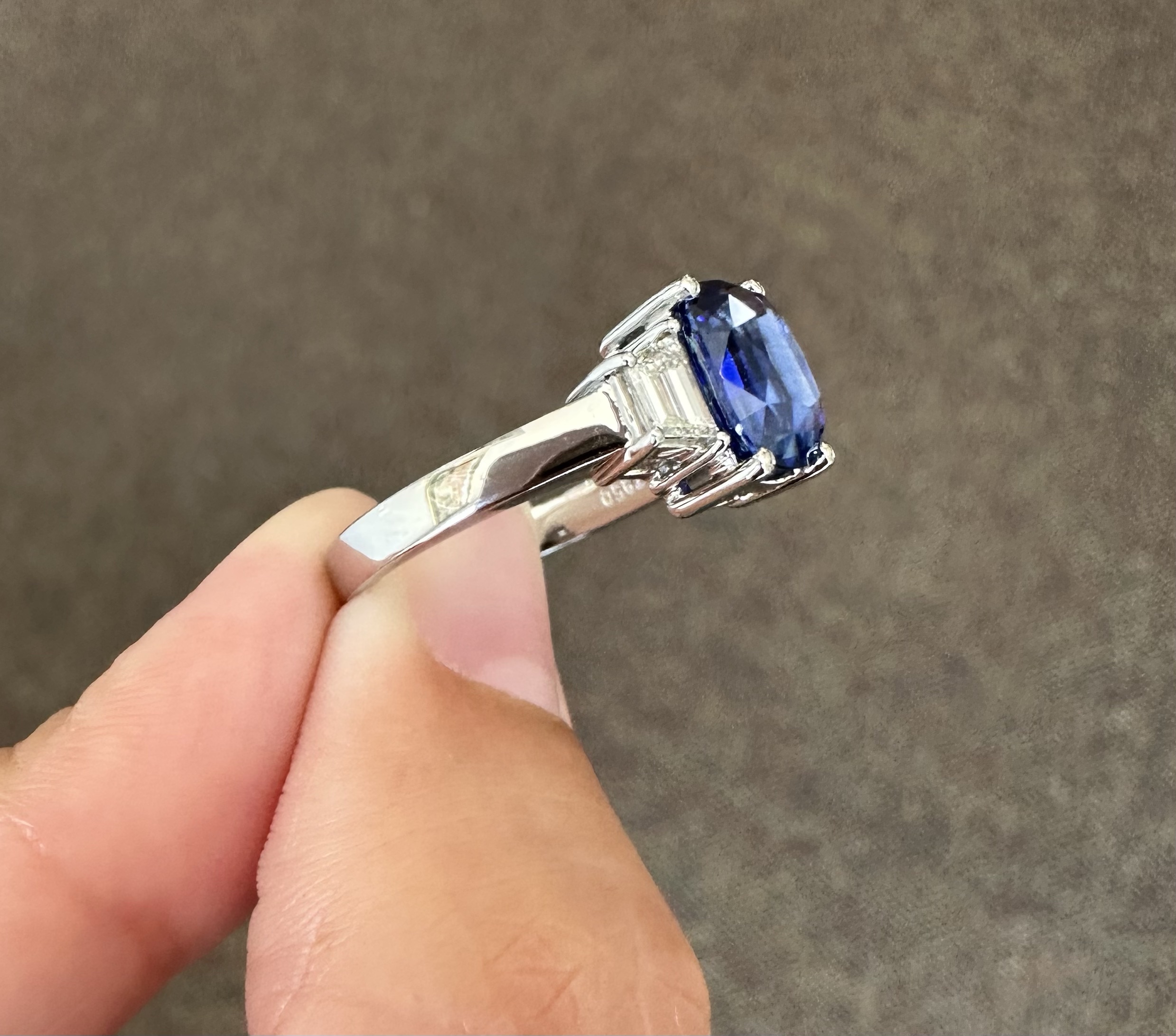 Platinum Genuine 2.35 Carat Ceylon Sapphire & .46 Cttw Trapezoid Diamond Ring - Image 17