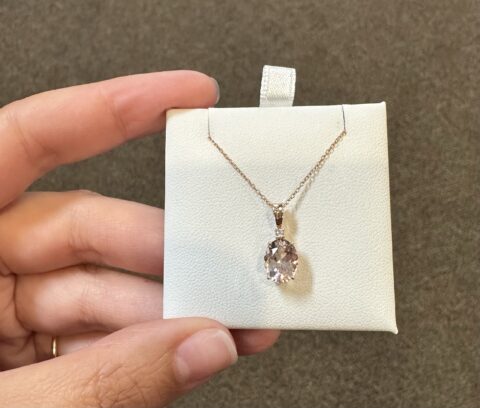 14k Rose Gold Genuine 1.67 Carat Morganite & Diamond Pendant