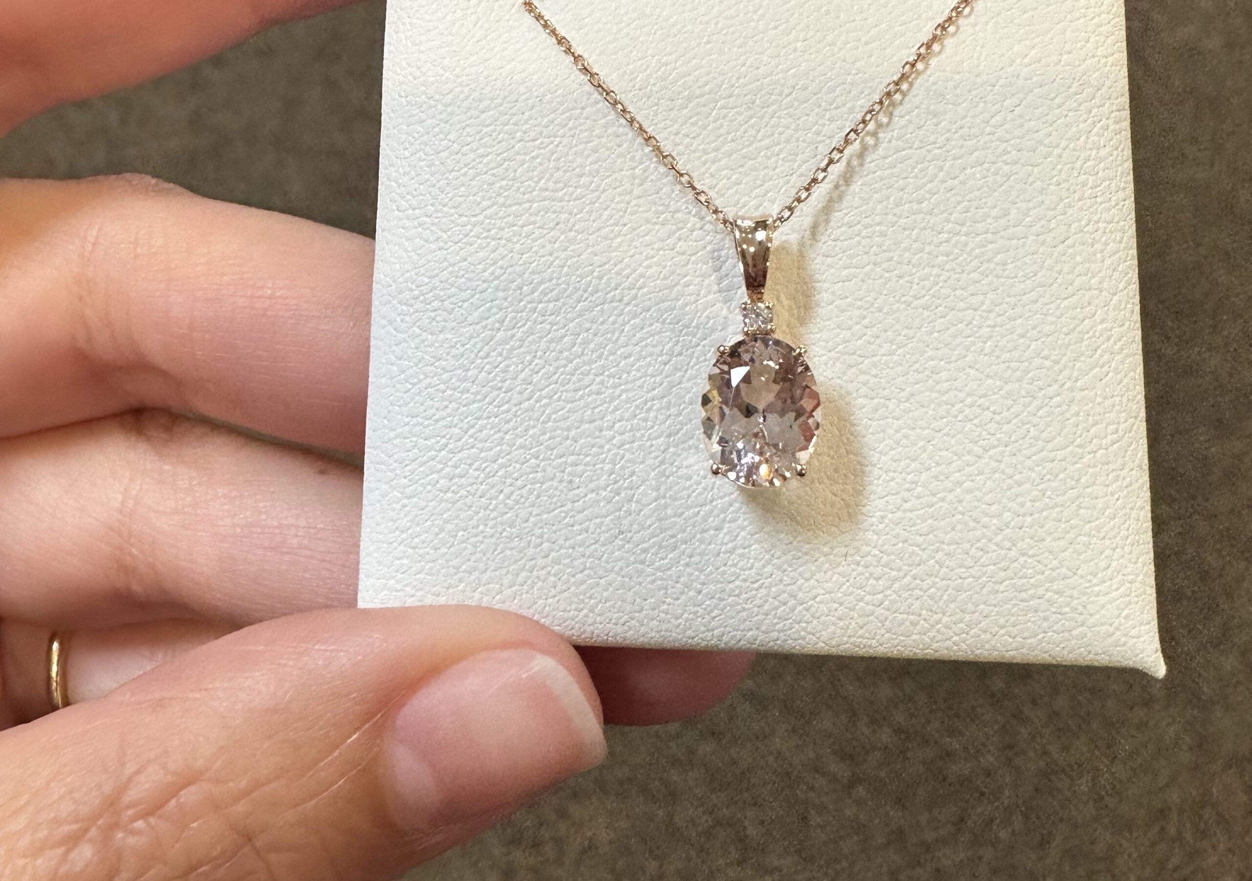 14k Rose Gold Genuine 1.67 Carat Morganite & Diamond Pendant - Image 3