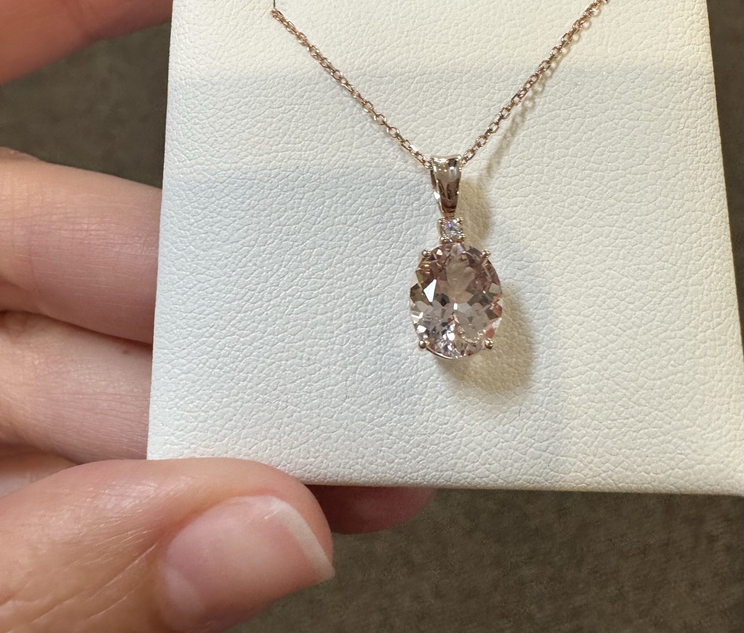 14k Rose Gold Genuine 1.67 Carat Morganite & Diamond Pendant - Image 4