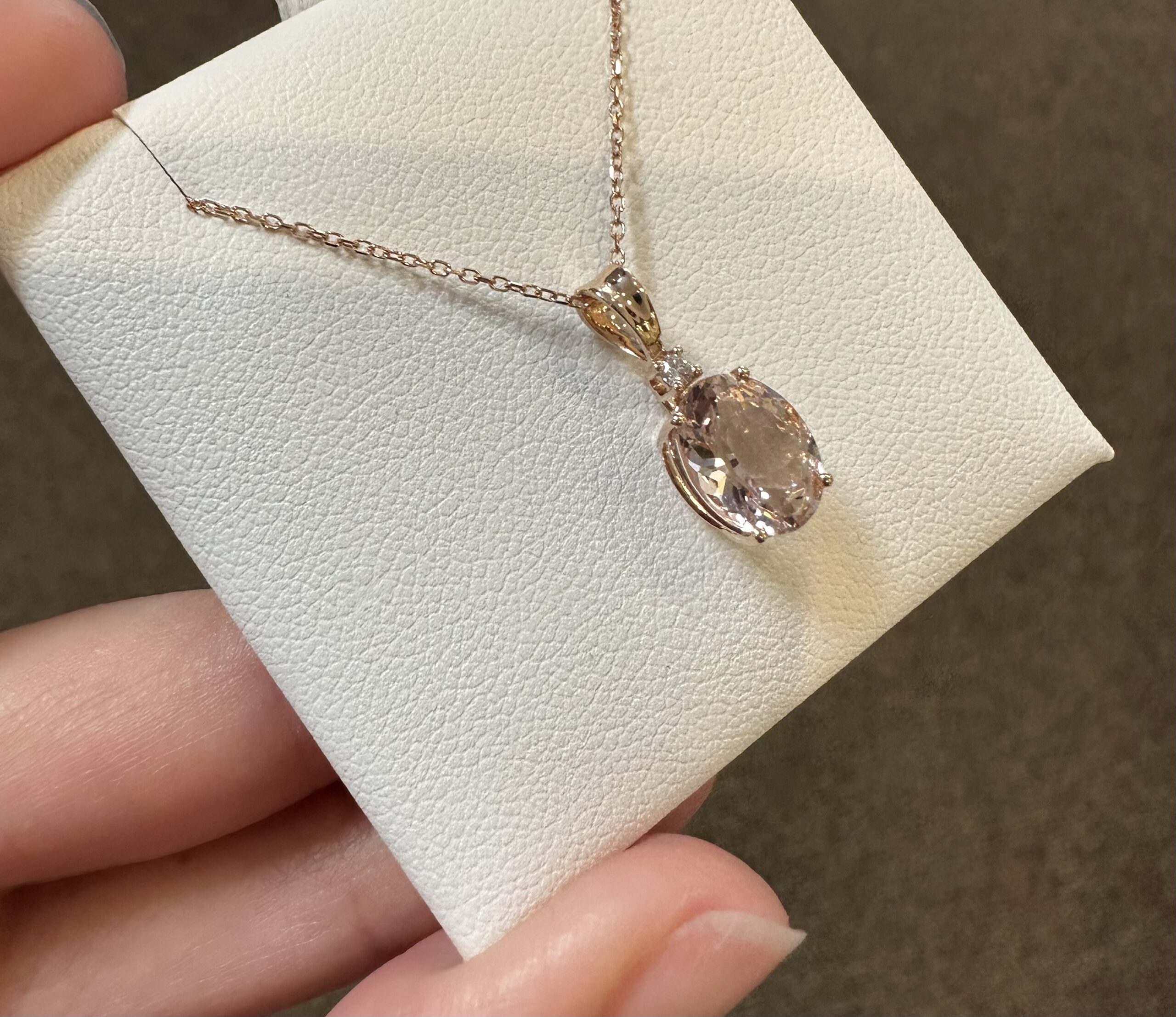 14k Rose Gold Genuine 1.67 Carat Morganite & Diamond Pendant - Image 6