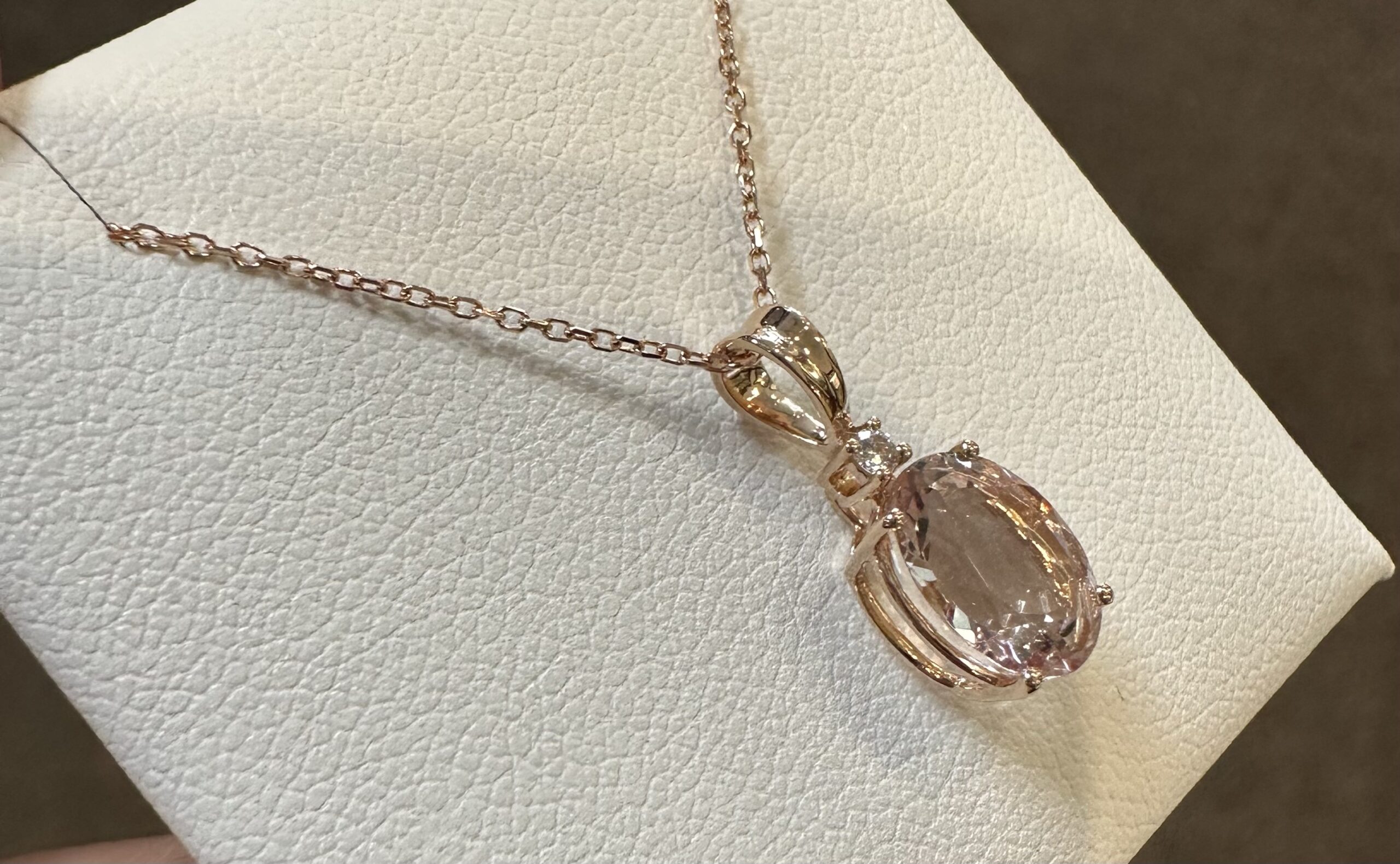 14k Rose Gold Genuine 1.67 Carat Morganite & Diamond Pendant - Image 7