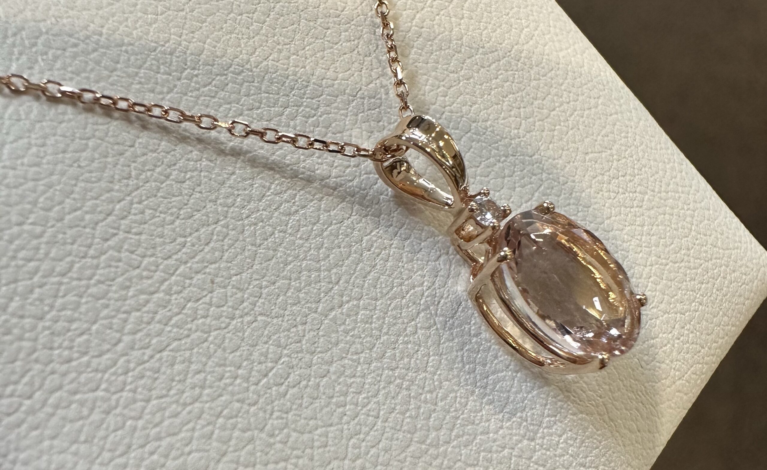 14k Rose Gold Genuine 1.67 Carat Morganite & Diamond Pendant - Image 8