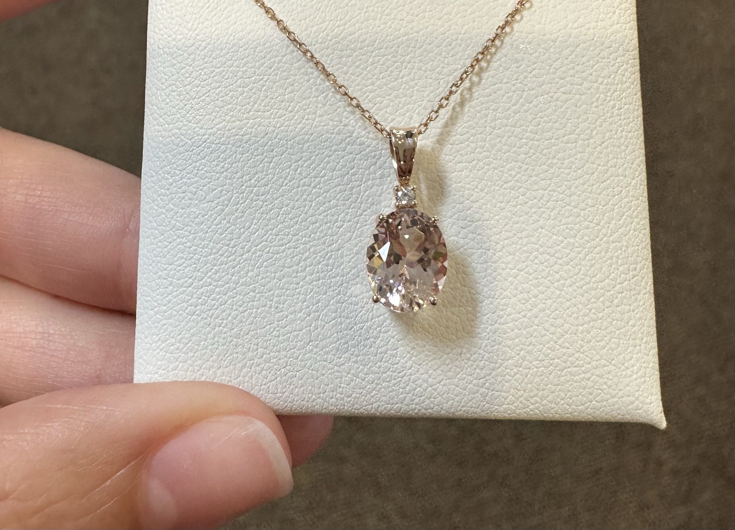 14k Rose Gold Genuine 1.67 Carat Morganite & Diamond Pendant - Image 9