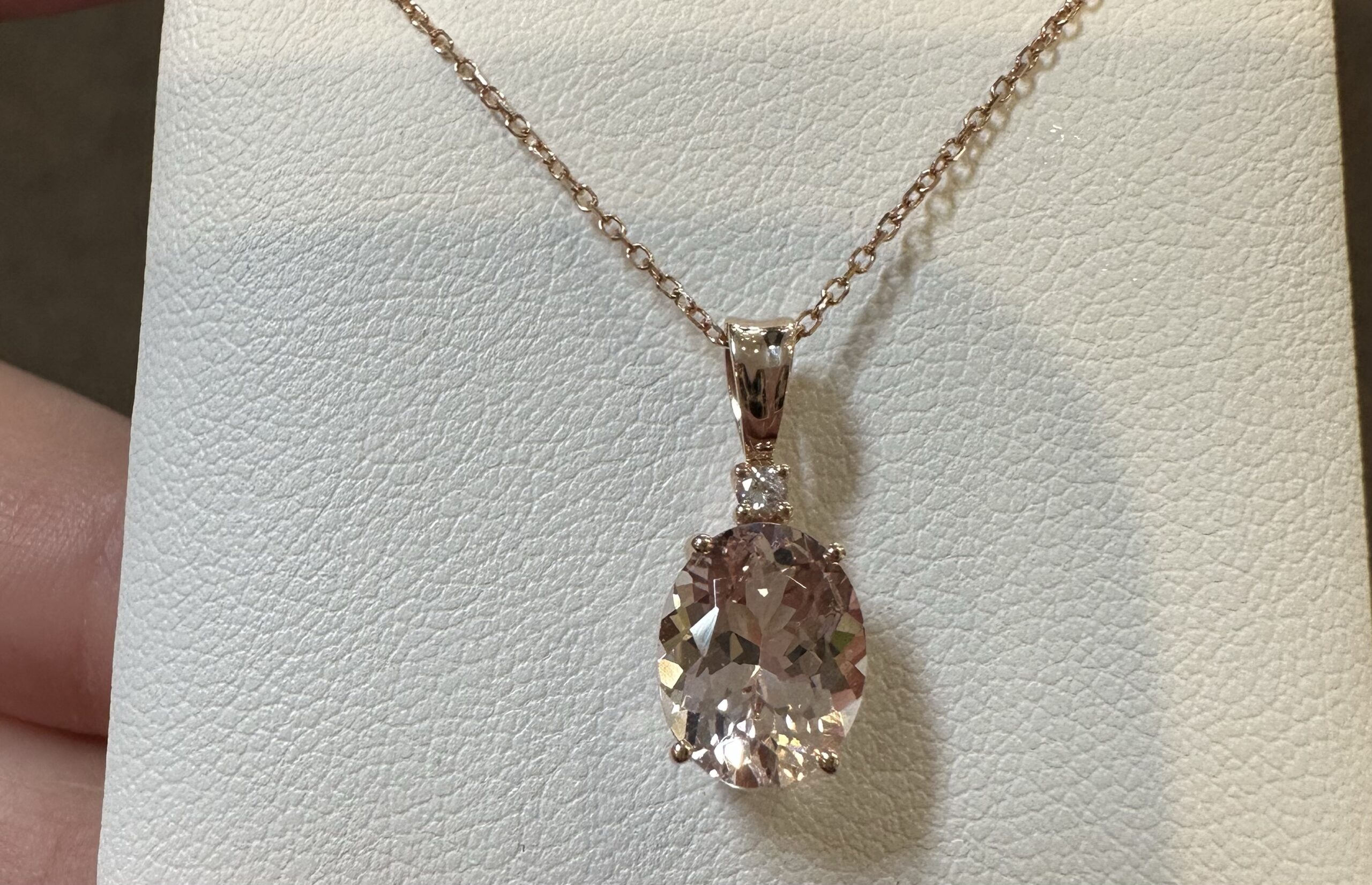 14k Rose Gold Genuine 1.67 Carat Morganite & Diamond Pendant - Image 10