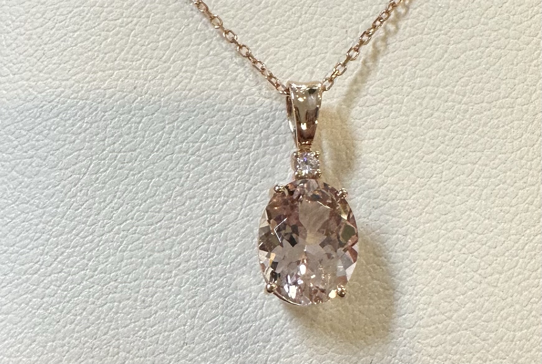 14k Rose Gold Genuine 1.67 Carat Morganite & Diamond Pendant - Image 11