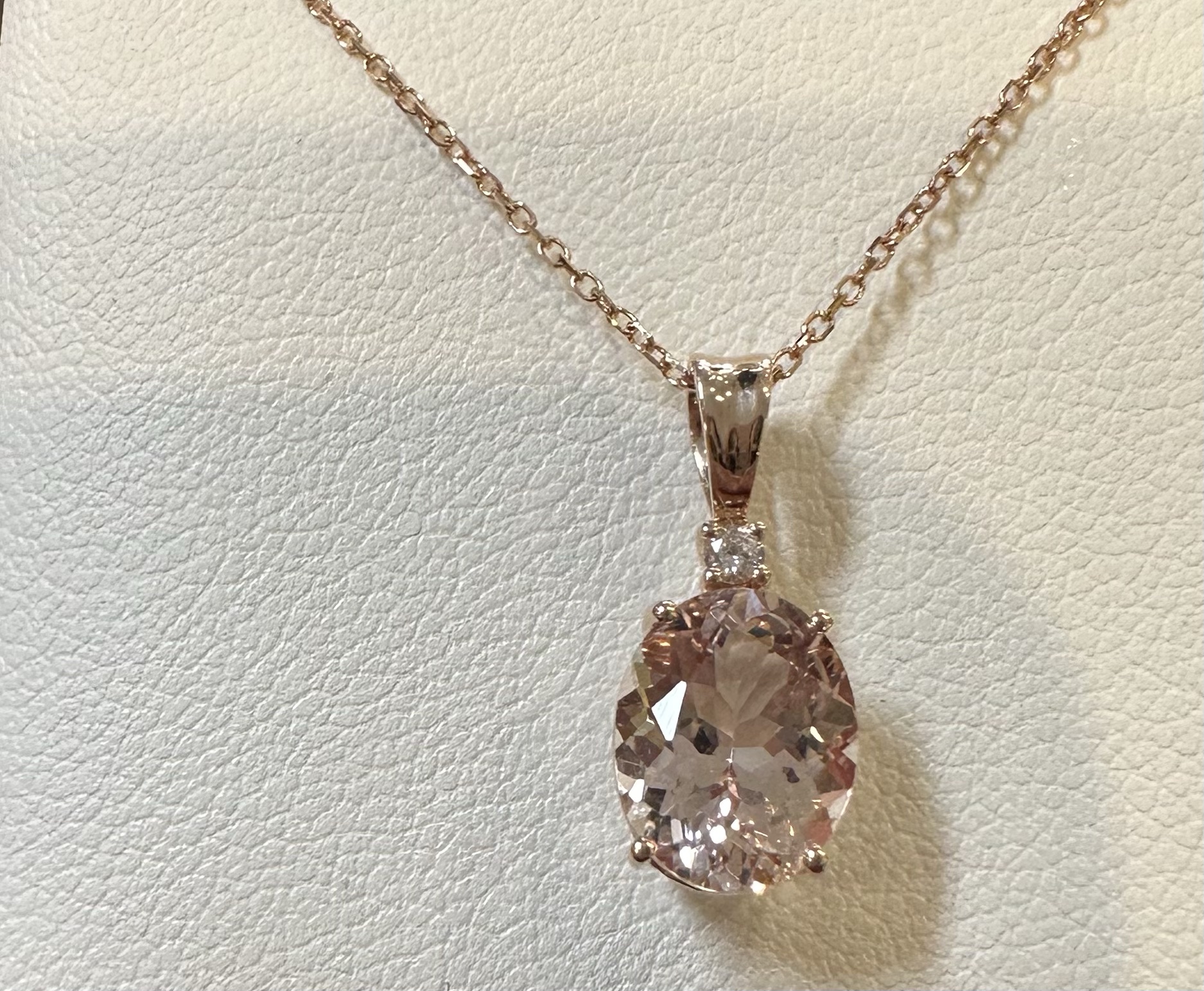 14k Rose Gold Genuine 1.67 Carat Morganite & Diamond Pendant - Image 12