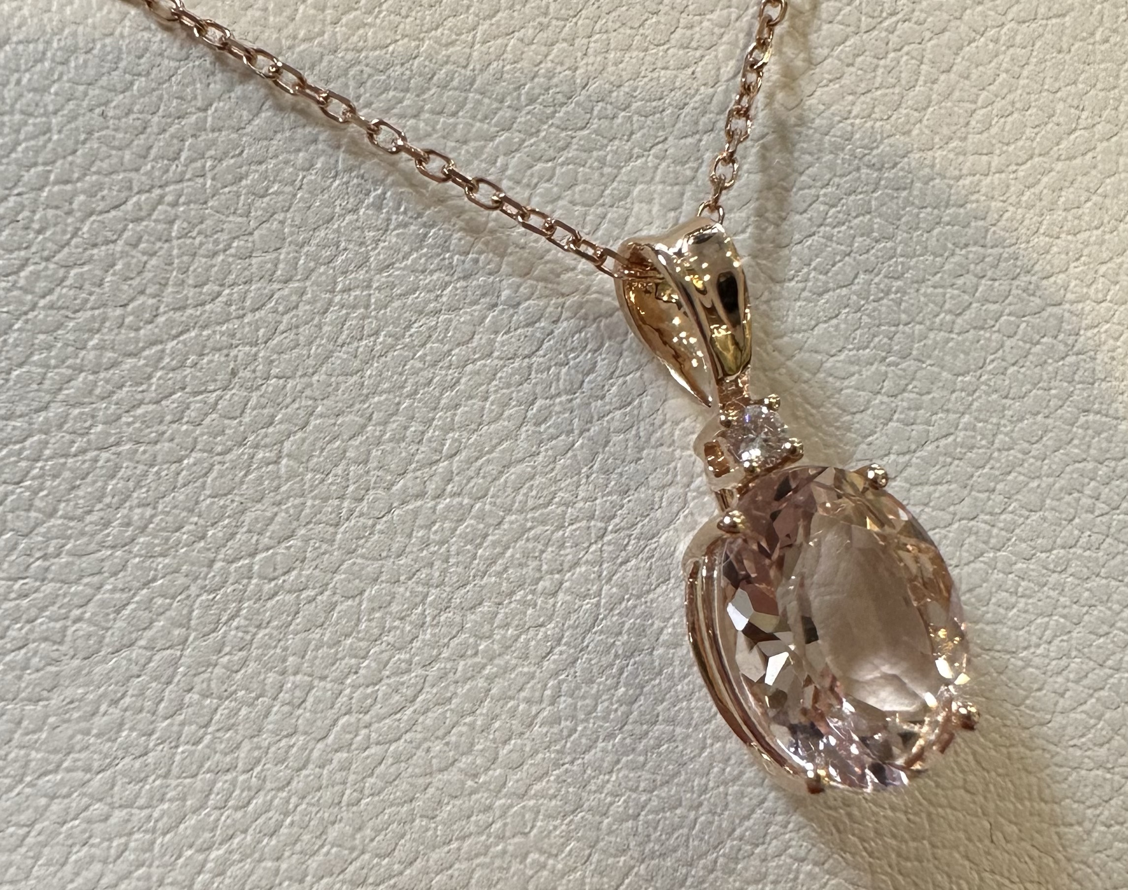 14k Rose Gold Genuine 1.67 Carat Morganite & Diamond Pendant - Image 14